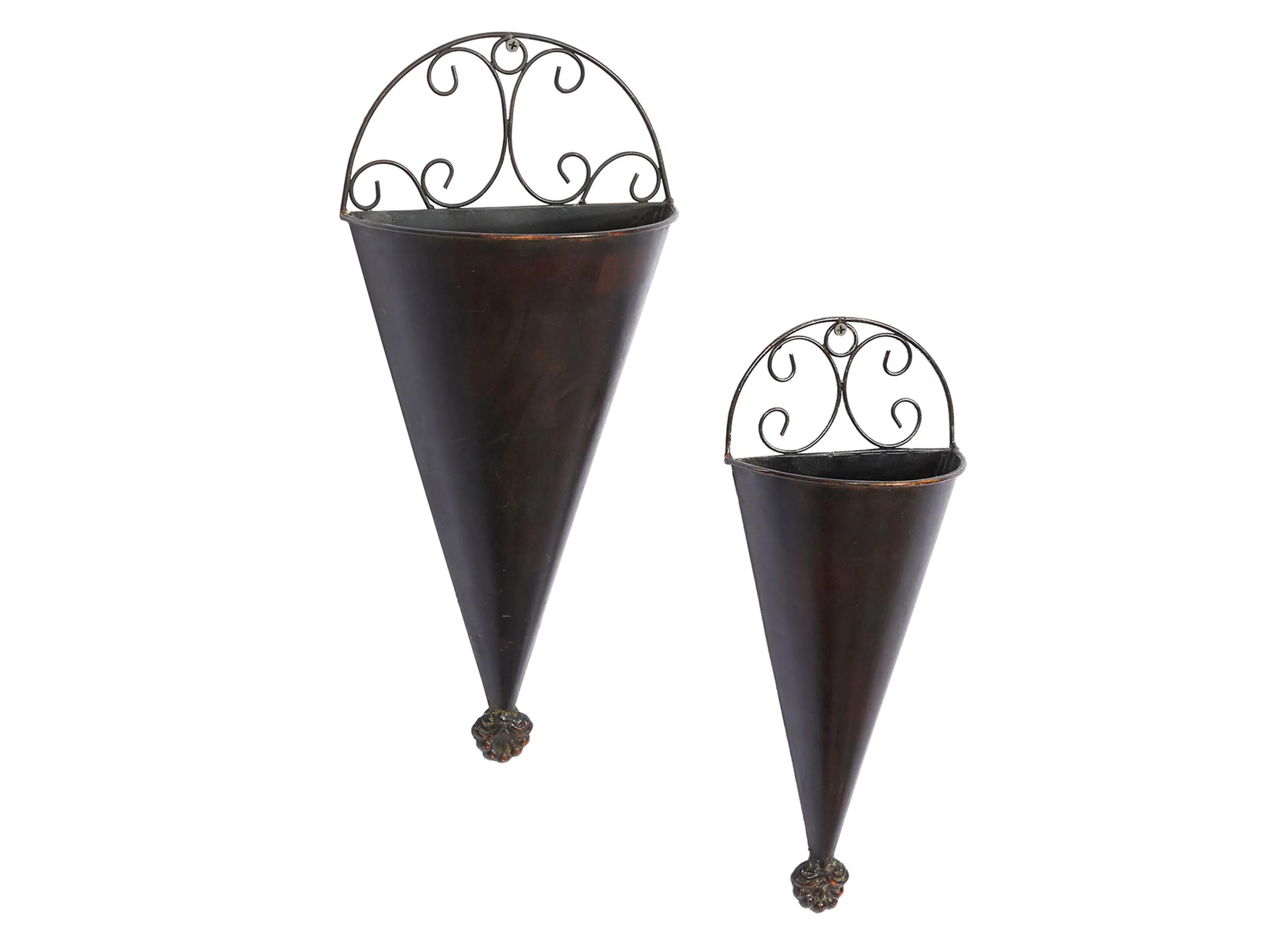 Ivy Collection Black Metal Planter Set of 2