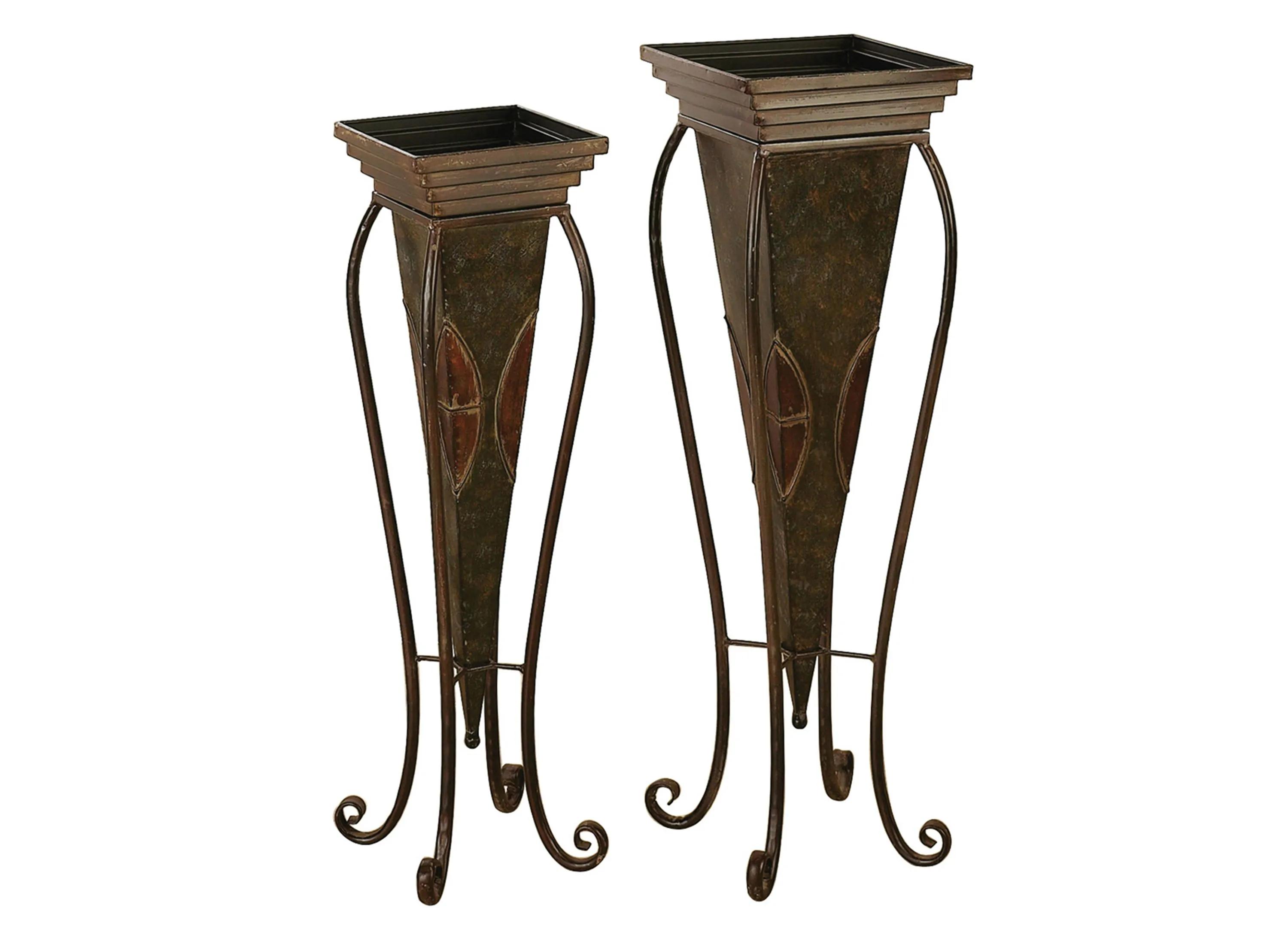 Ivy Collection Brown Metal Planter Set of 2