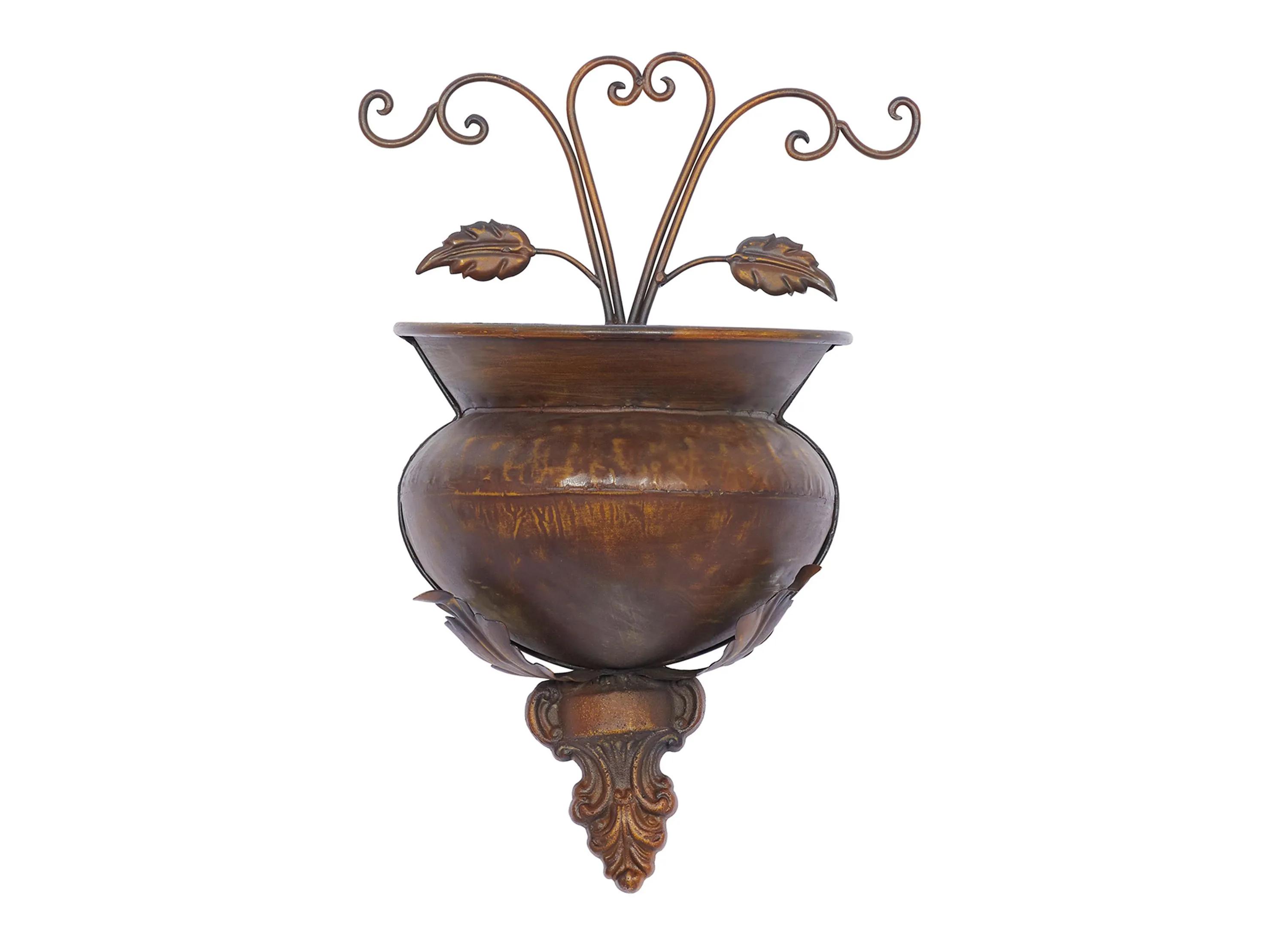 Ivy Collection Dark Brown Metal Planter