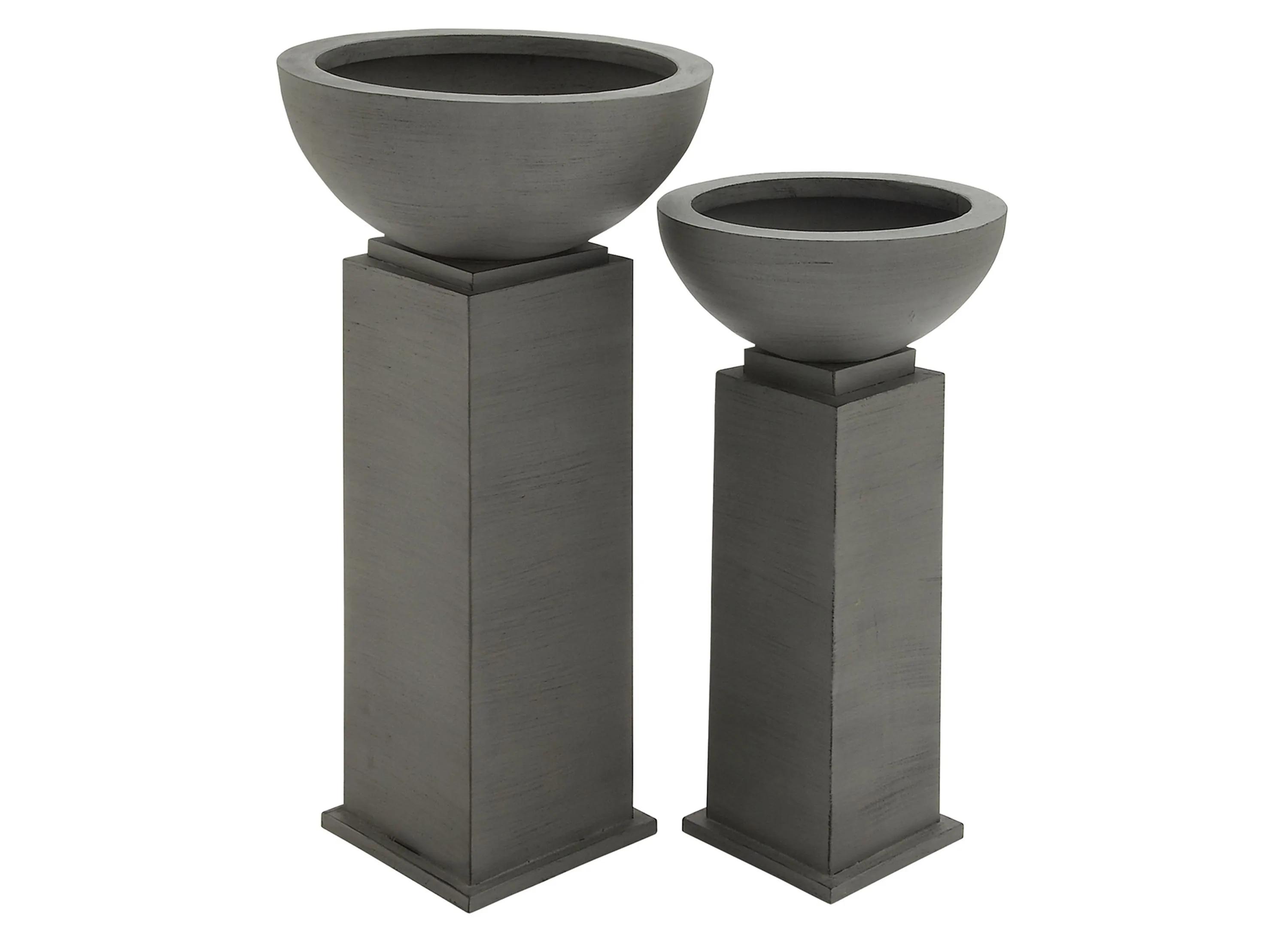 Ivy Collection Gray Metal Planter Set of 2