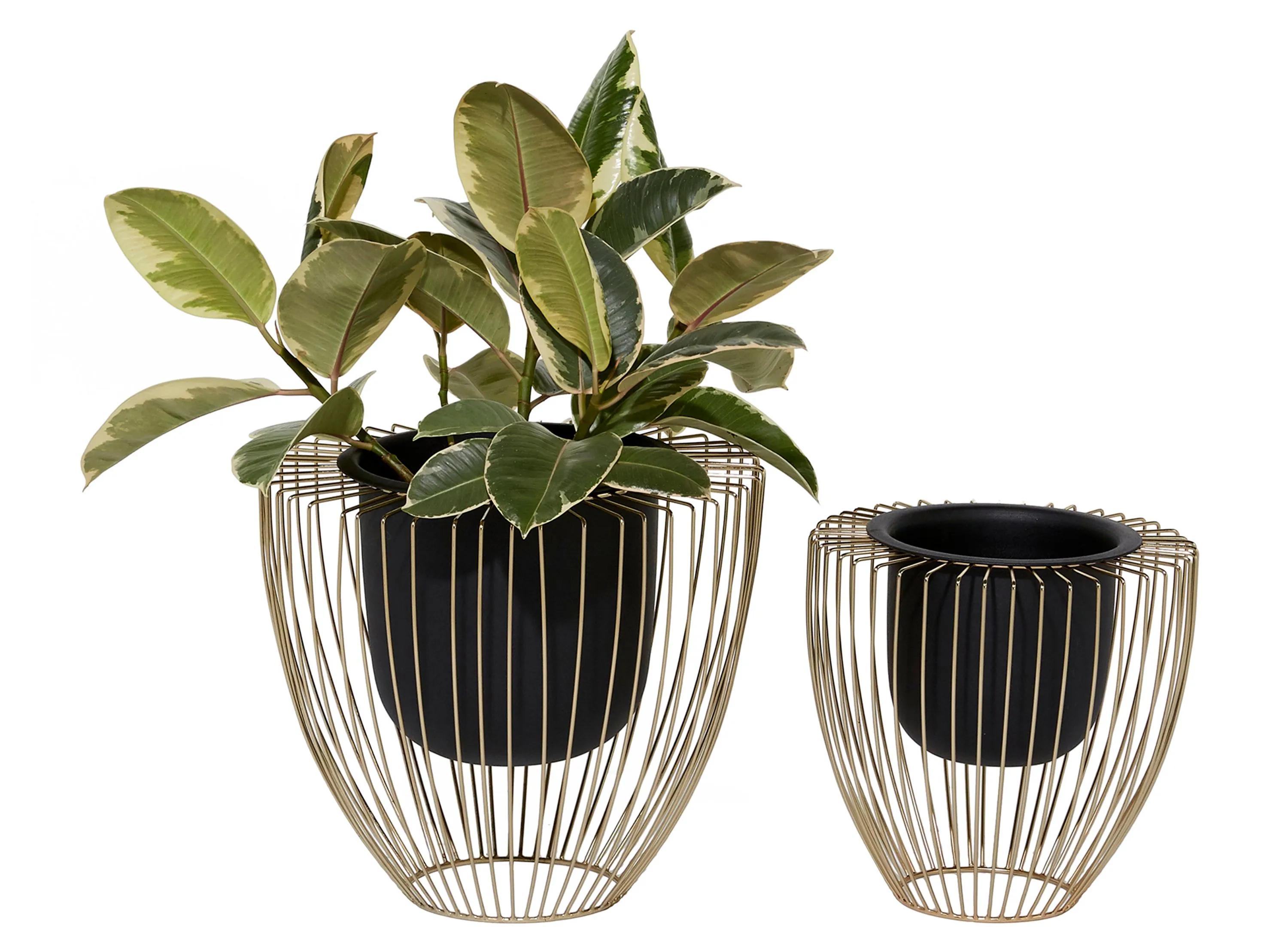 Ivy Collection Black Metal Planter Set of 2