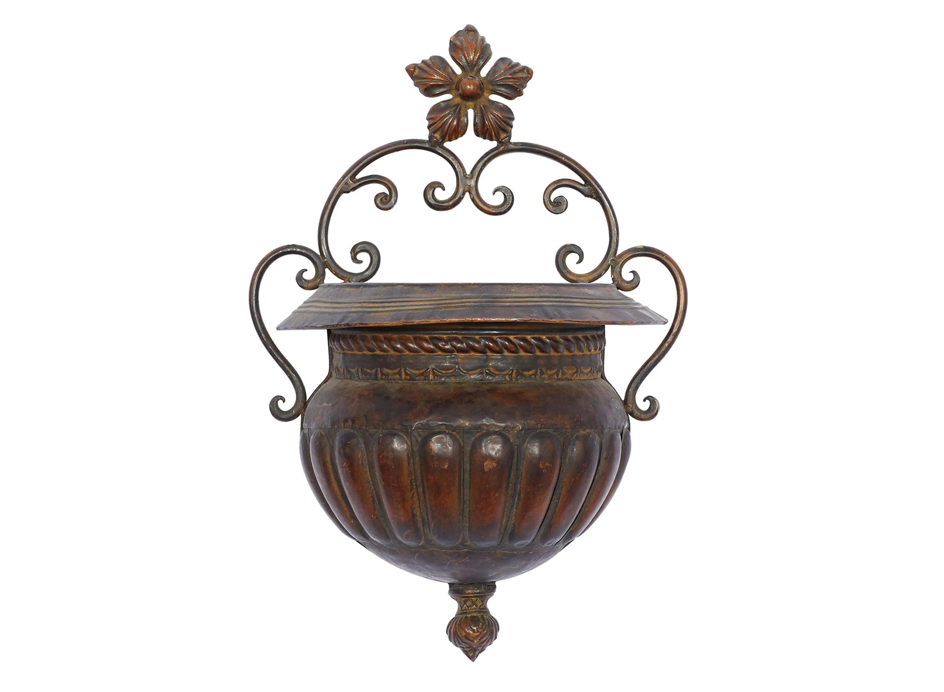 Ivy Collection Dark Brown Metal Planter
