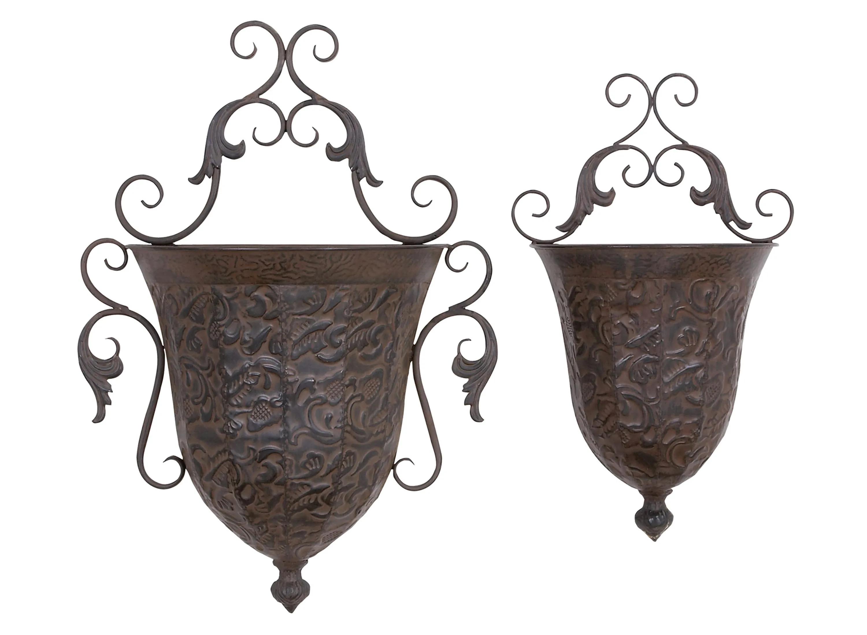 Ivy Collection Brown Metal Planter Set of 2