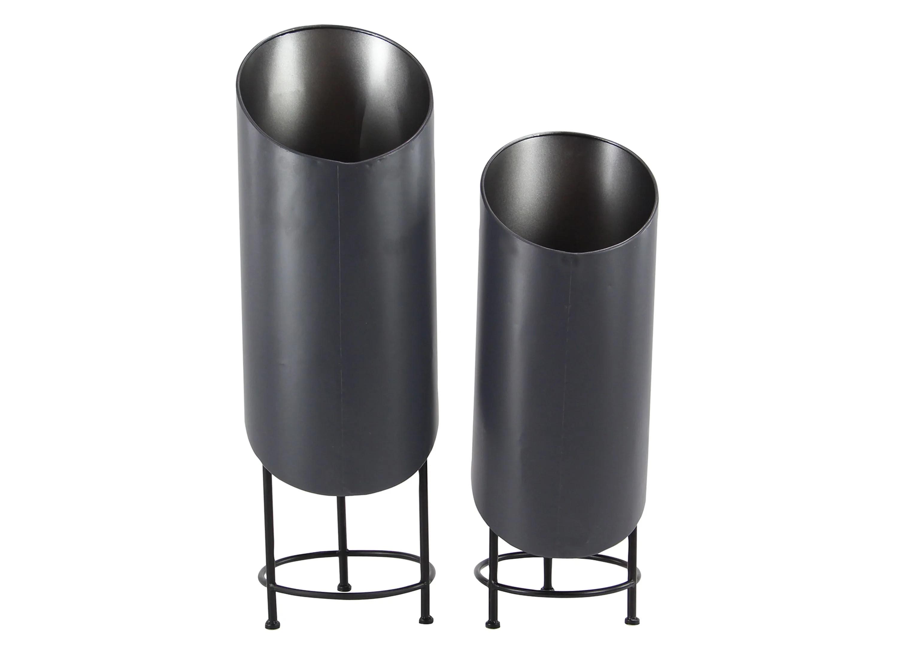 Ivy Collection Black Tin Planter Set of 2