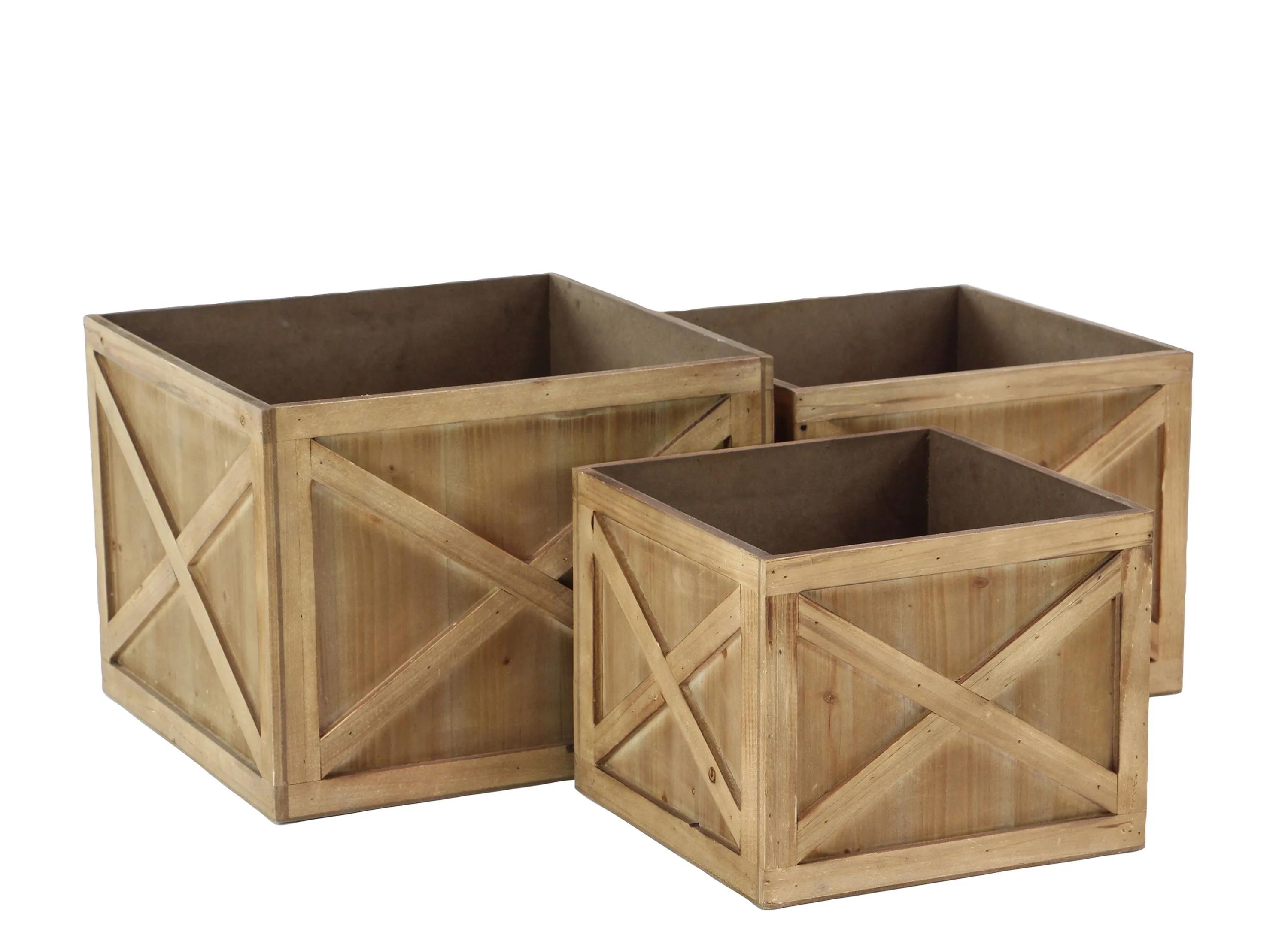 Ivy Collection Brown Wood Planter Set of 3