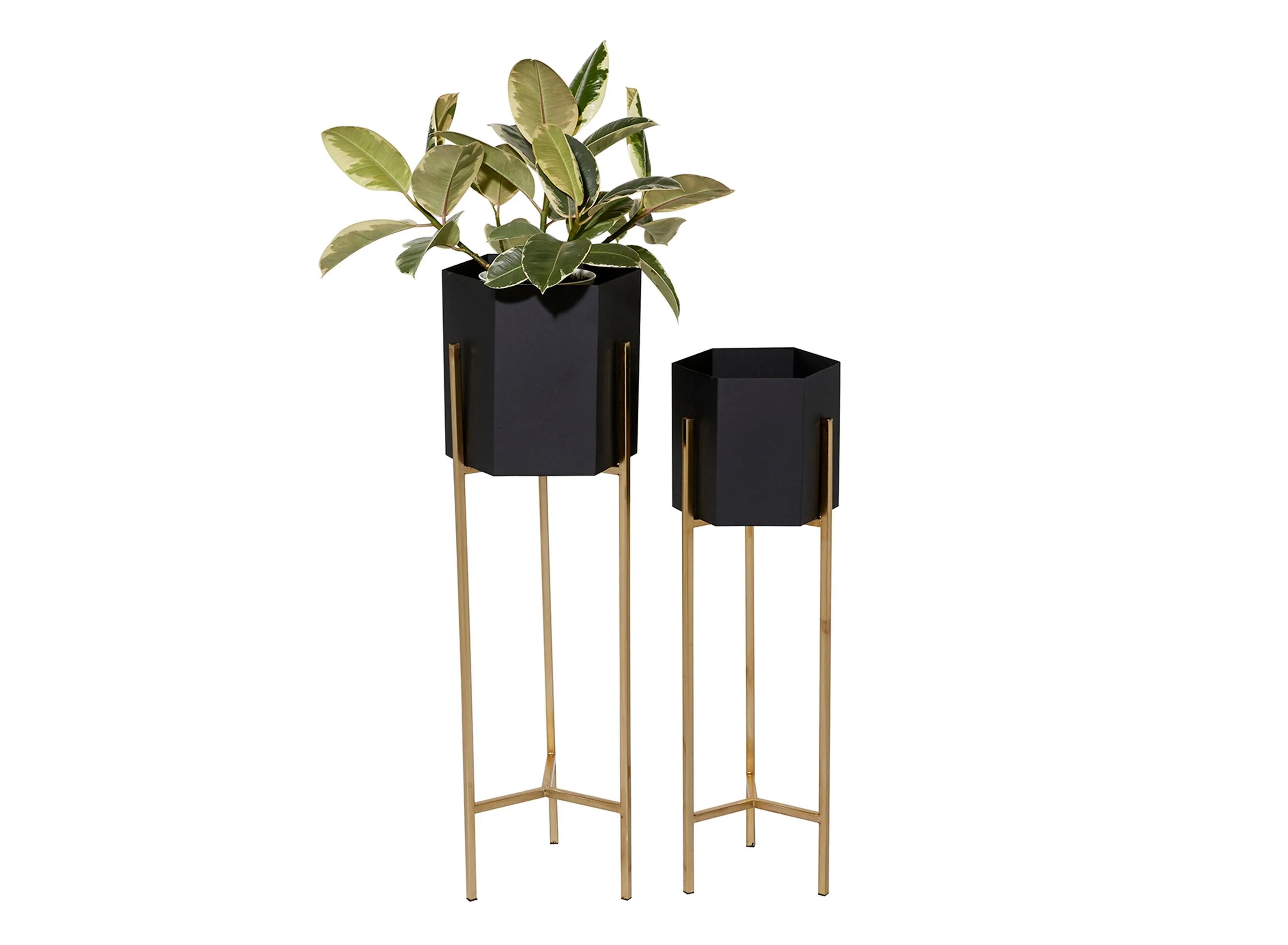 Ivy Collection Black Metal Planter Set of 2