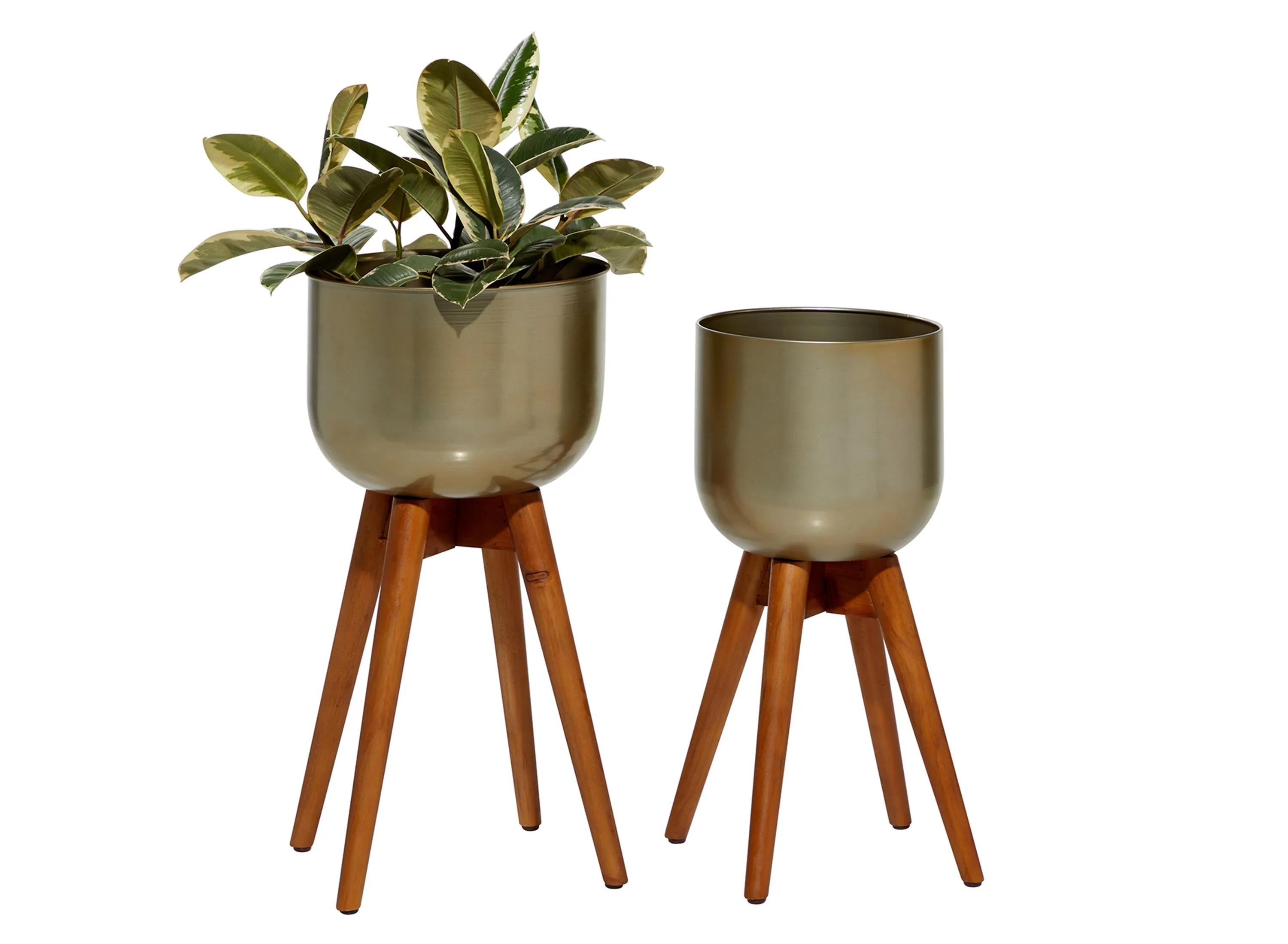 Ivy Collection Gold Wood Planter Set of 2