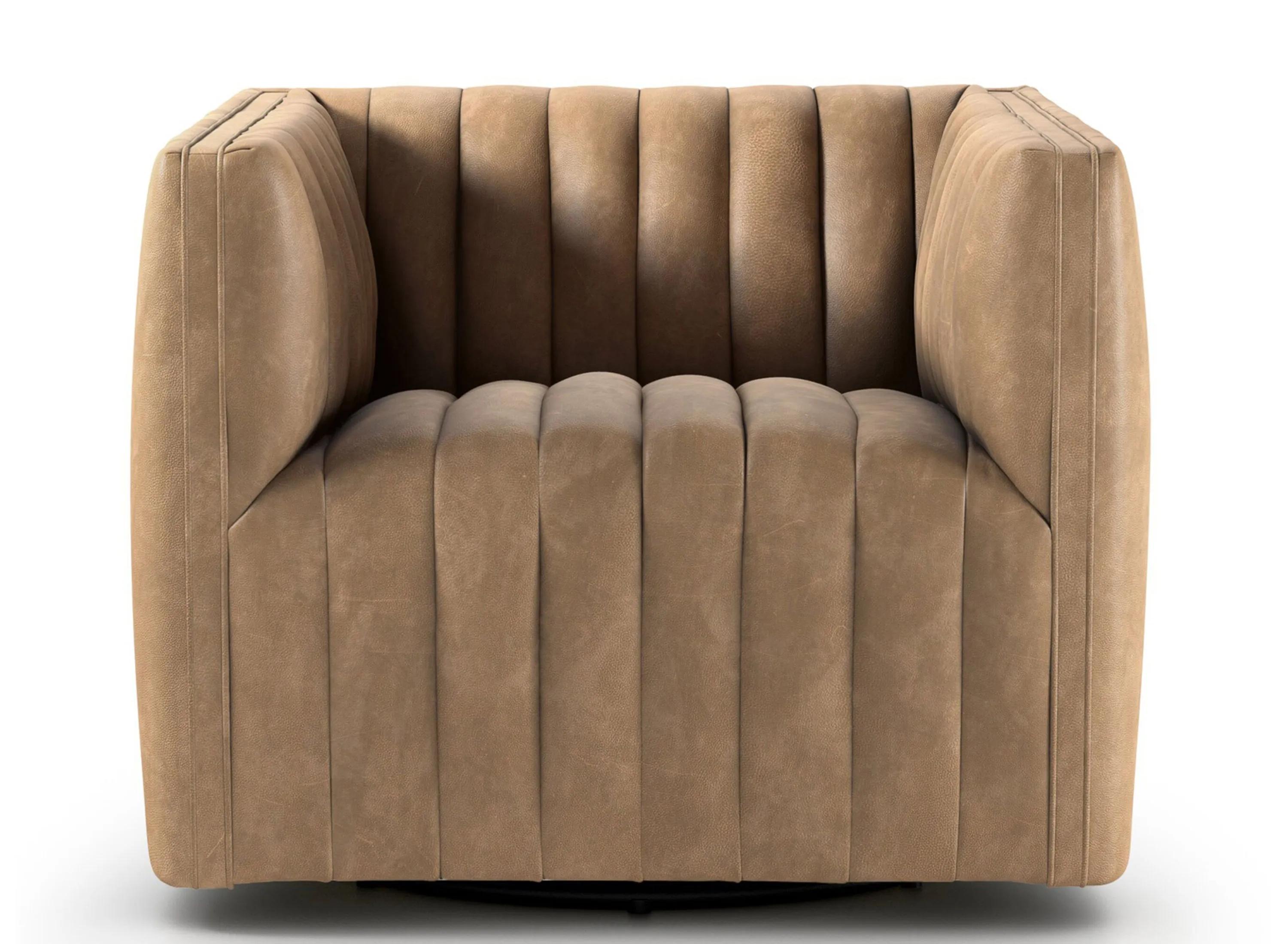 Grayson Augustine Swivel Brown Leather Accent Chair