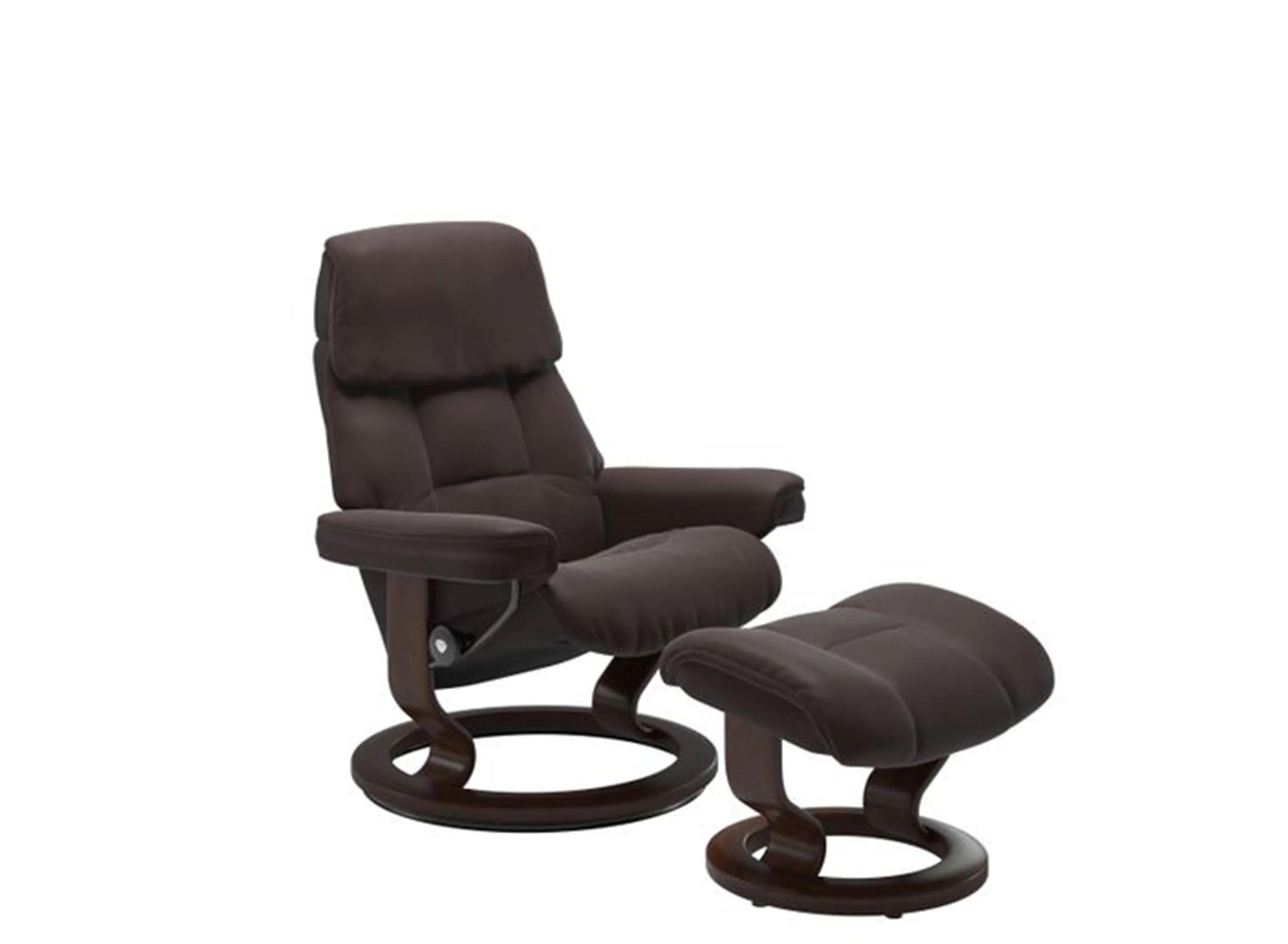 Stressless Ruby Small Classic Leather Reclining Chair and Ottoman