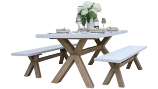 Nautical 3-pc. Eucalyptus Rectangle Outdoor Dining Set w/ Benches