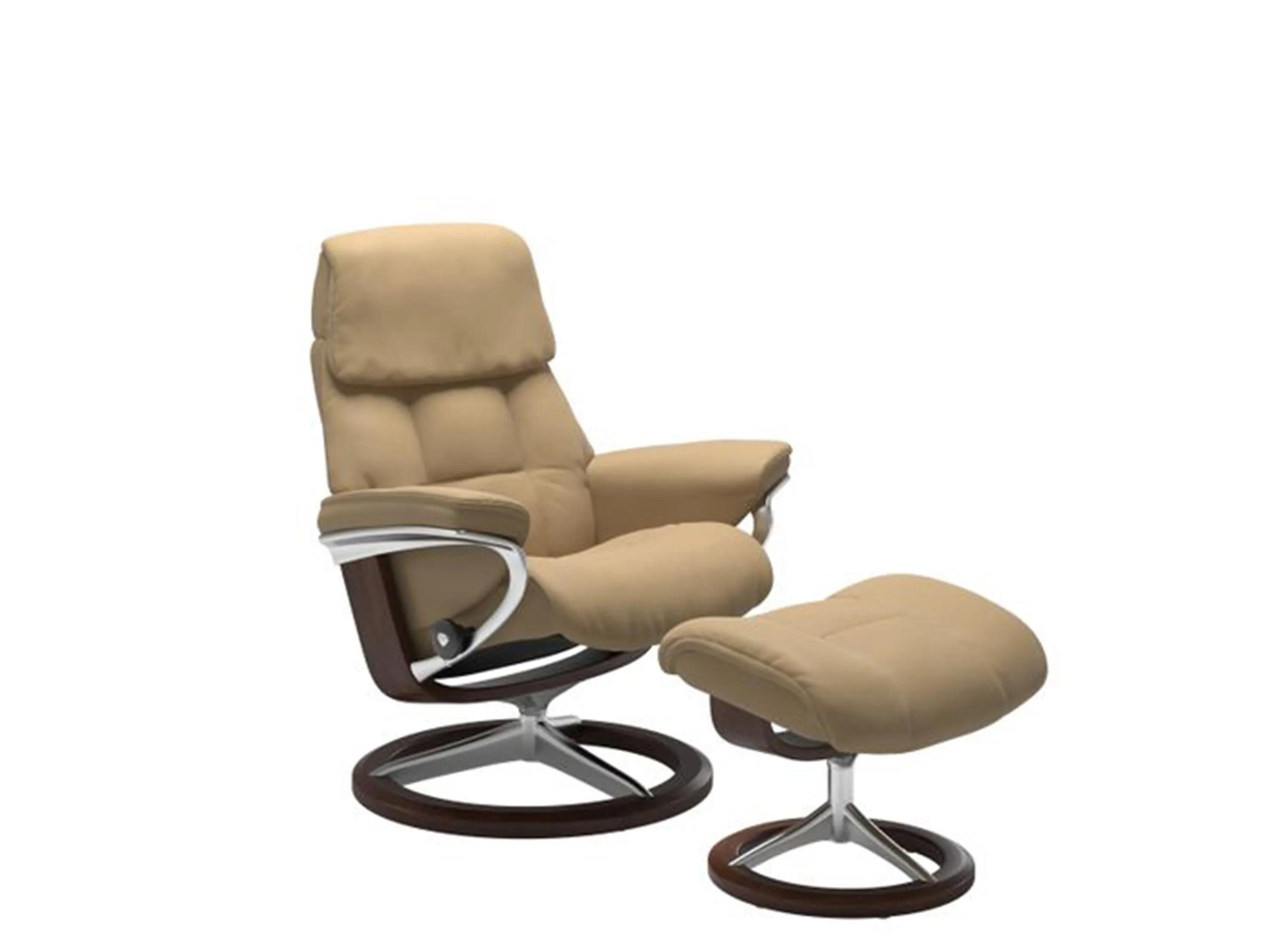 Stressless Ruby Large Signature Leather Reclining Chair and Ottoman