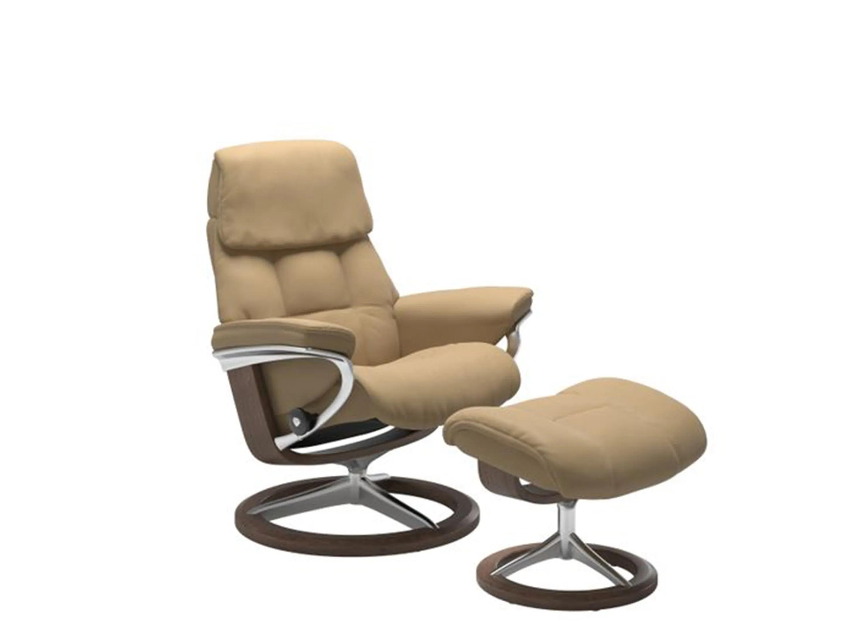 Stressless Ruby Small Signature Leather Reclining Chair and Ottoman