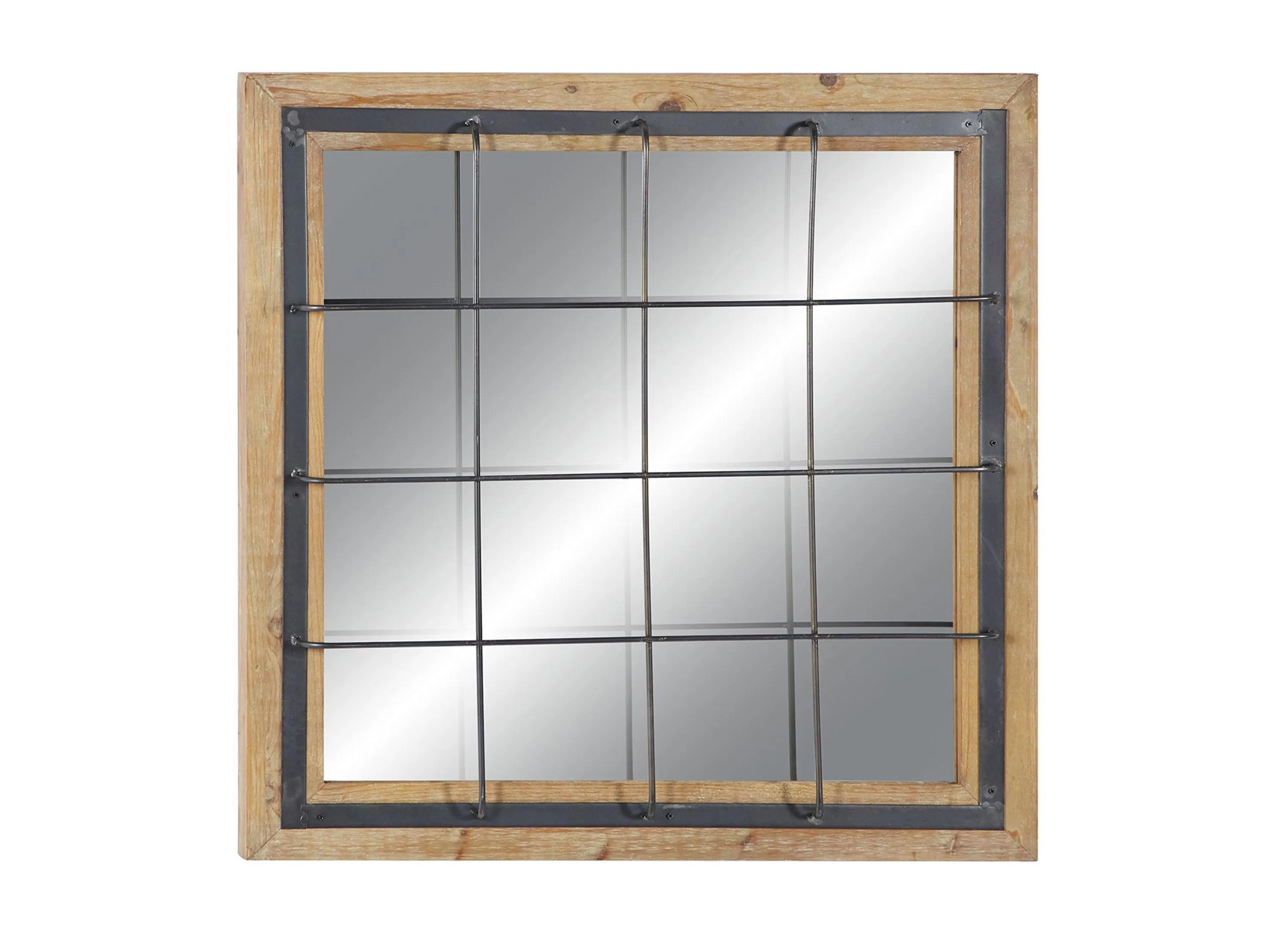 Ivy Collection Brown Wood Industrial Wall Mirror
