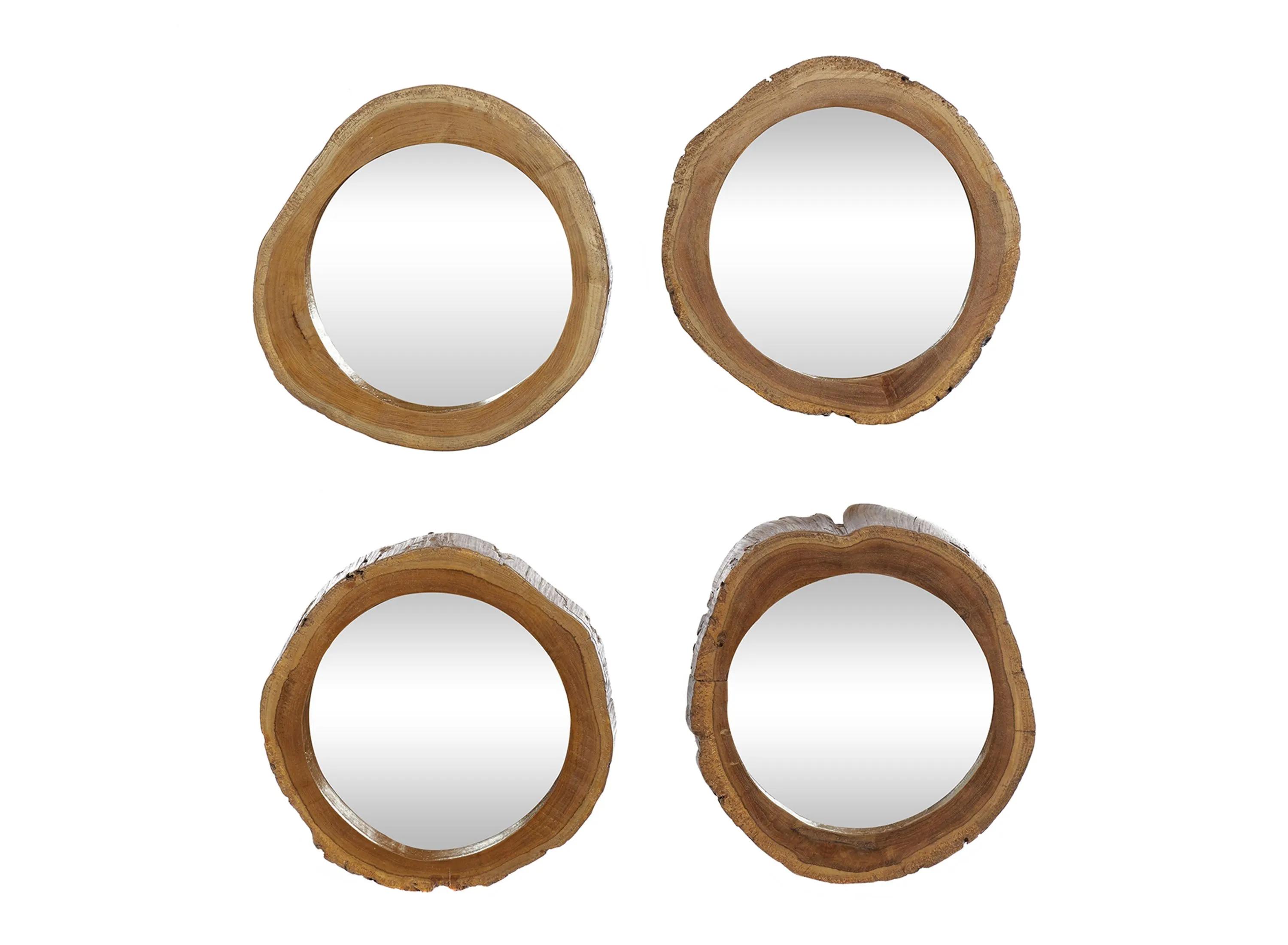 Ivy Collection Teak Wood Wall Mirror Set of 4