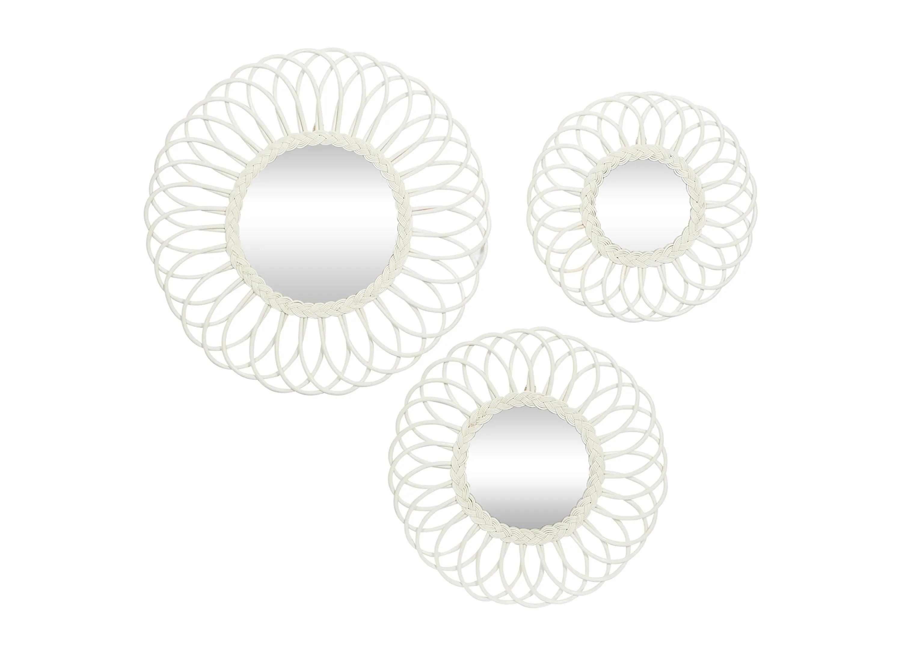300143950 Ivy Collection Set of 3 White Wood Wall Mirrors sku 300143950