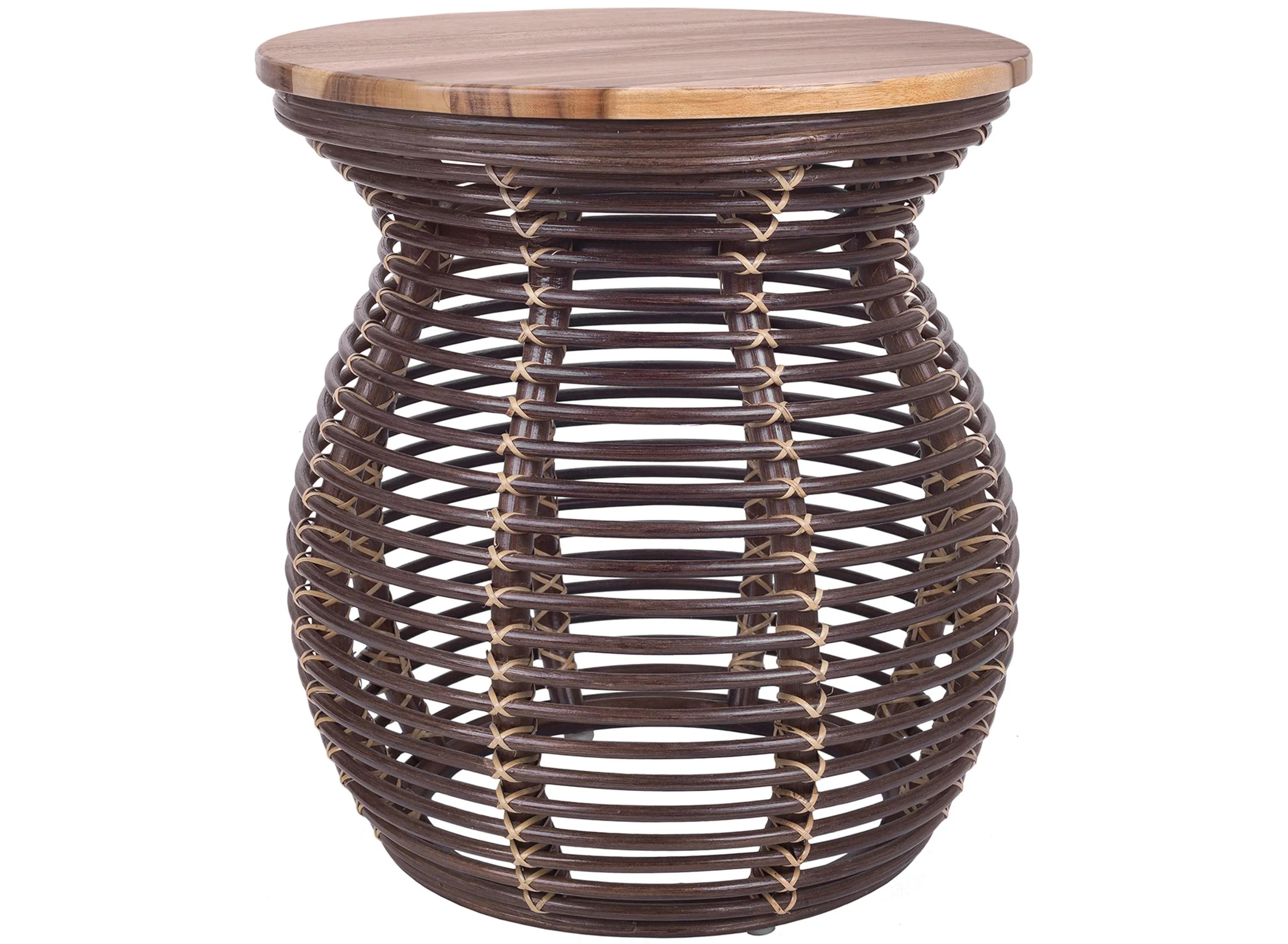 Pacific Direct 3100005-PB Quito Rattan Side & End Table with Wood Top