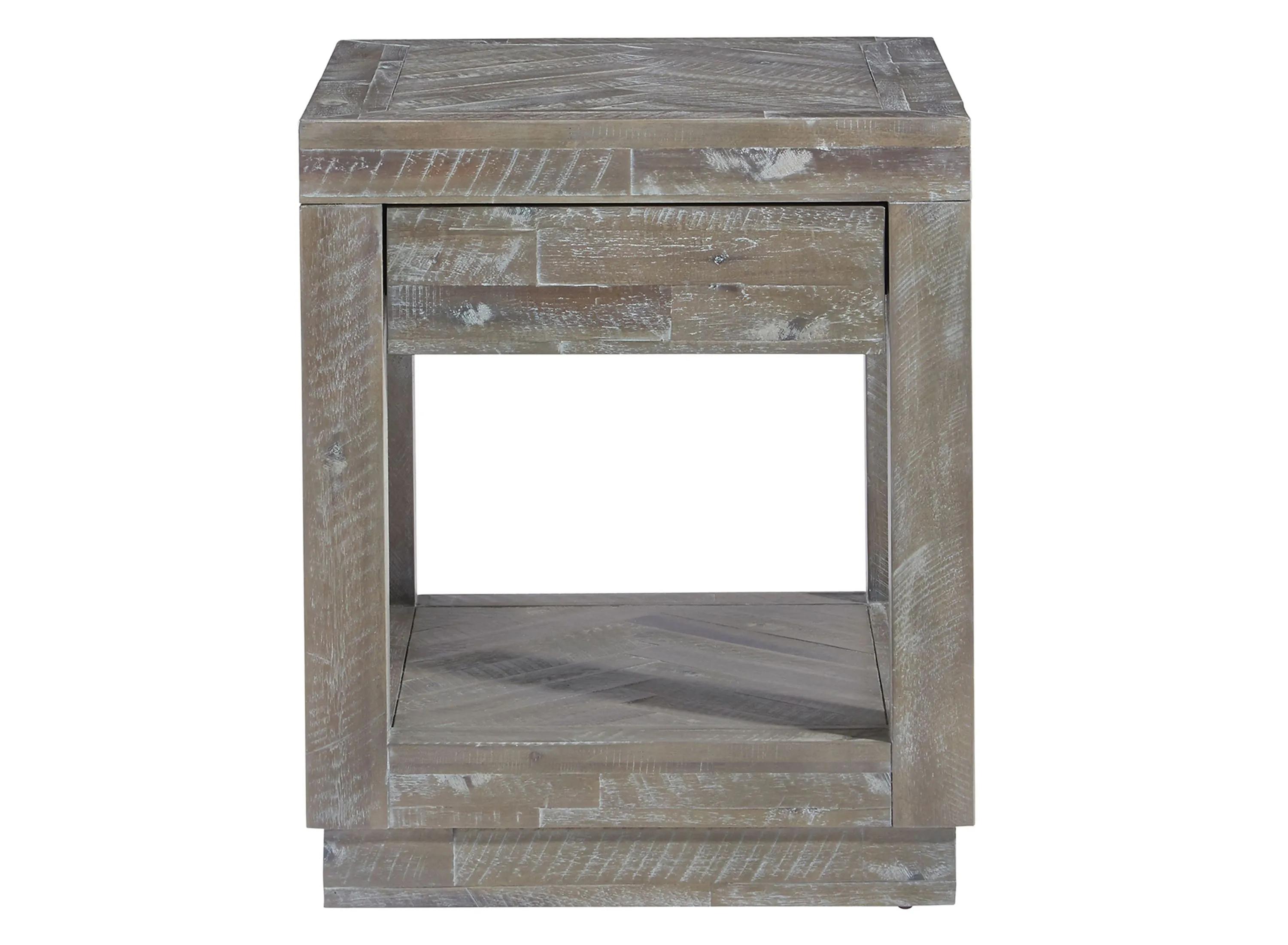 Herringbone Solid Wood One Drawer End Table