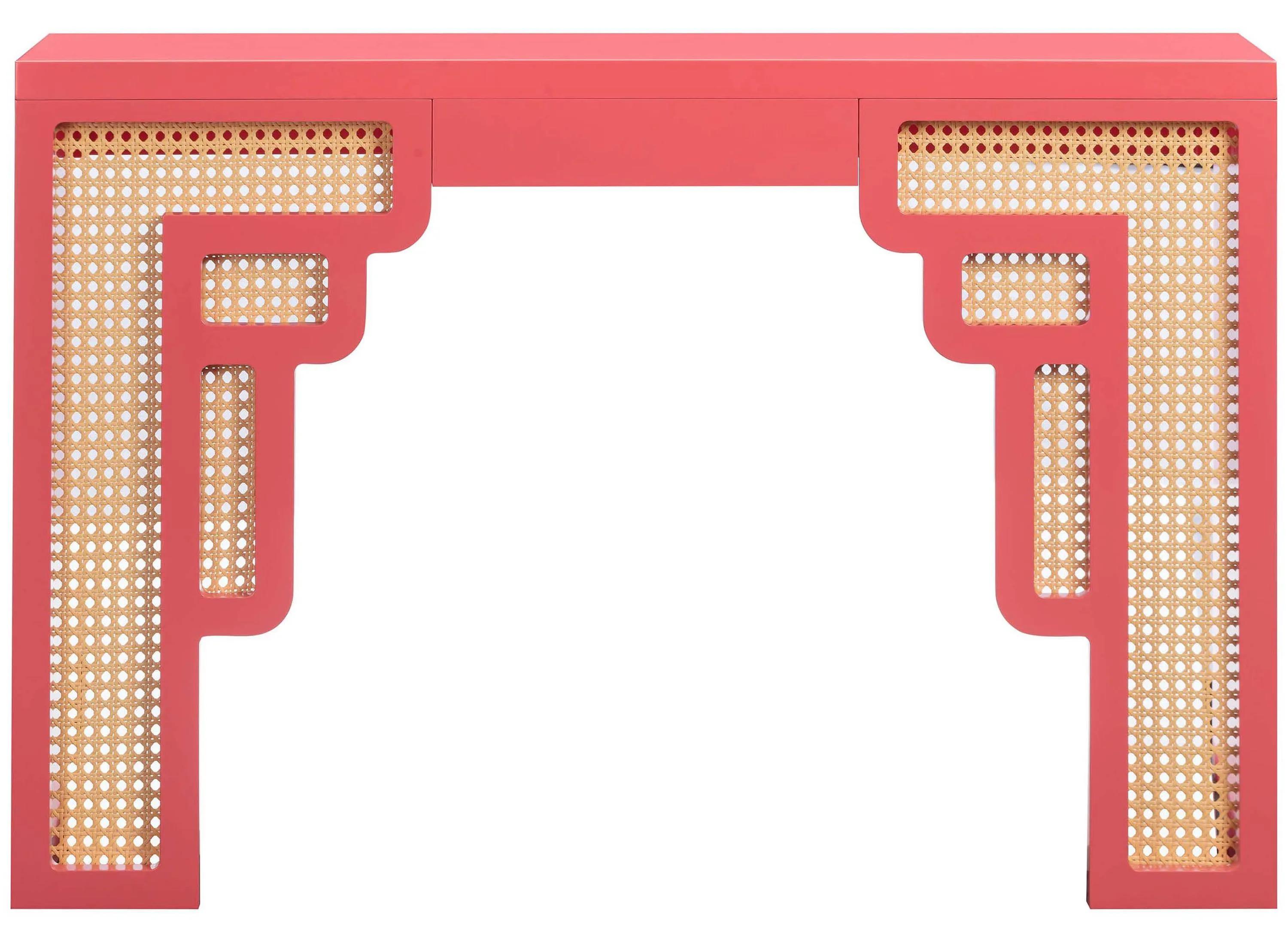 Suzie Coral Pink And Rattan Console Table
