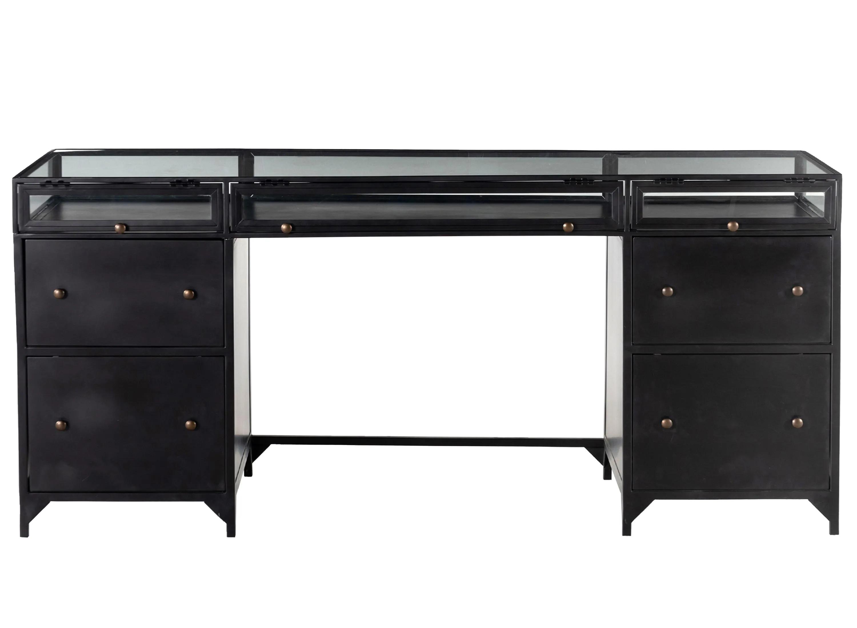 Belmont Shadow Box Black Clear Glass Tempered Executive Desk
