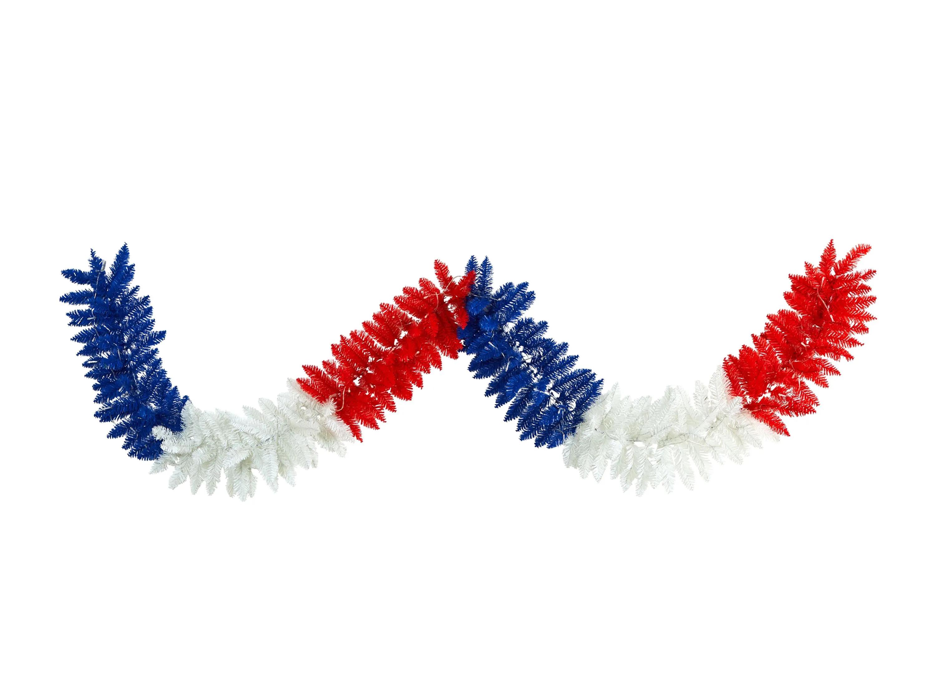 9ft. Red, White and Blue Americana Artificial Garland with 50 Warm LED Ligh