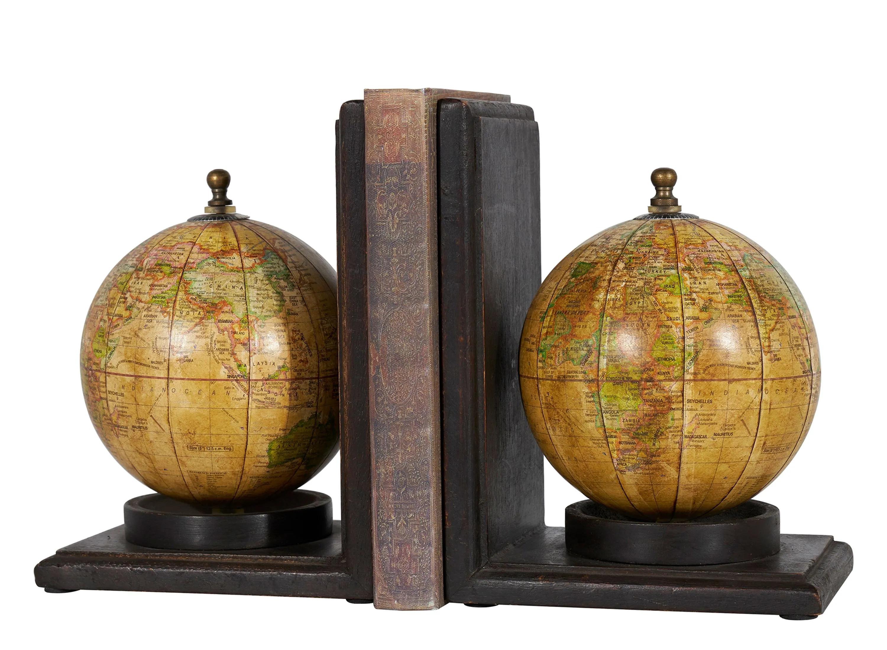 Ivy Collection World Map Globe Bookends Set