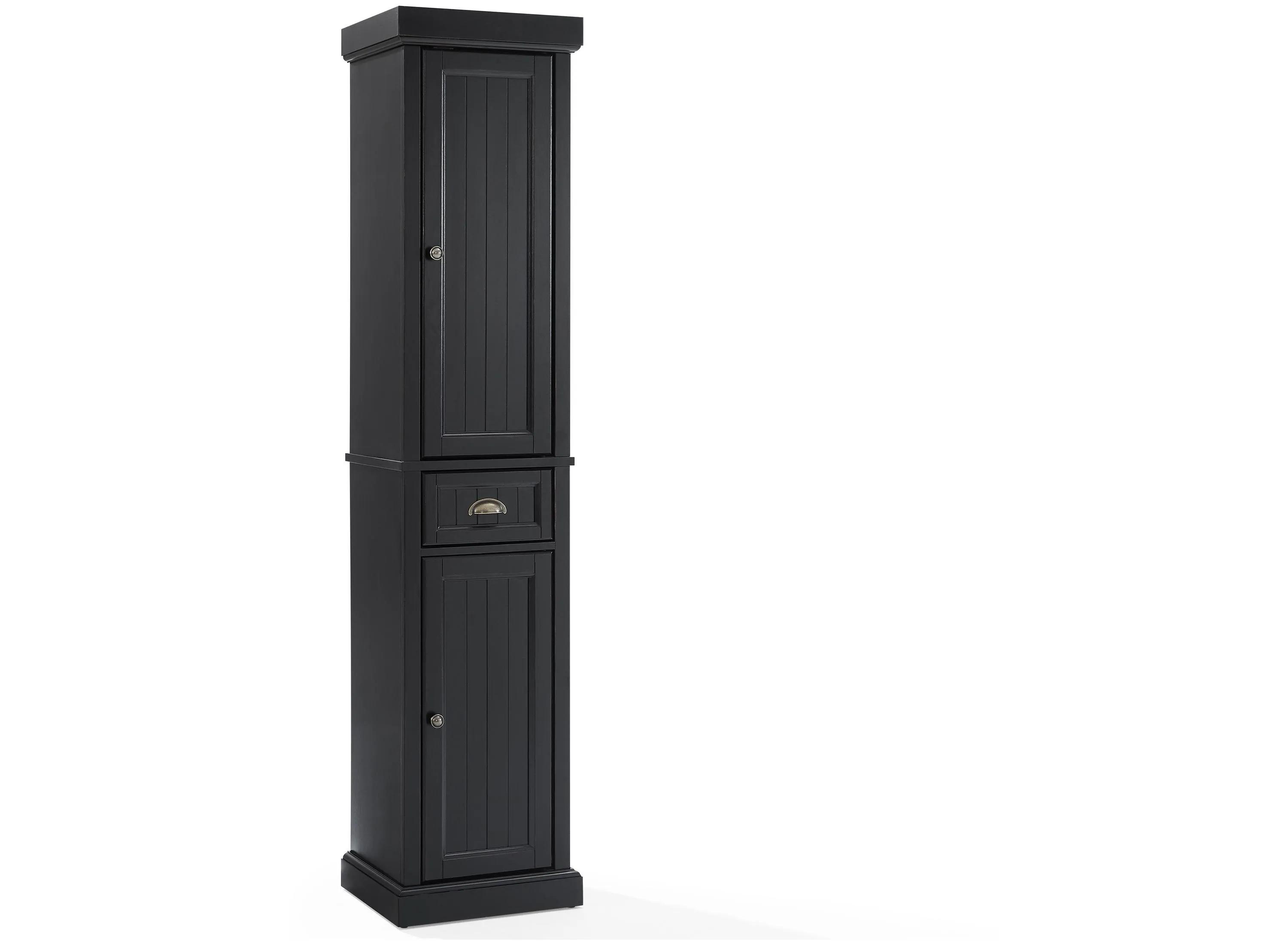 Crosley Seaside Tall Linen Cabinet - Distressed Black