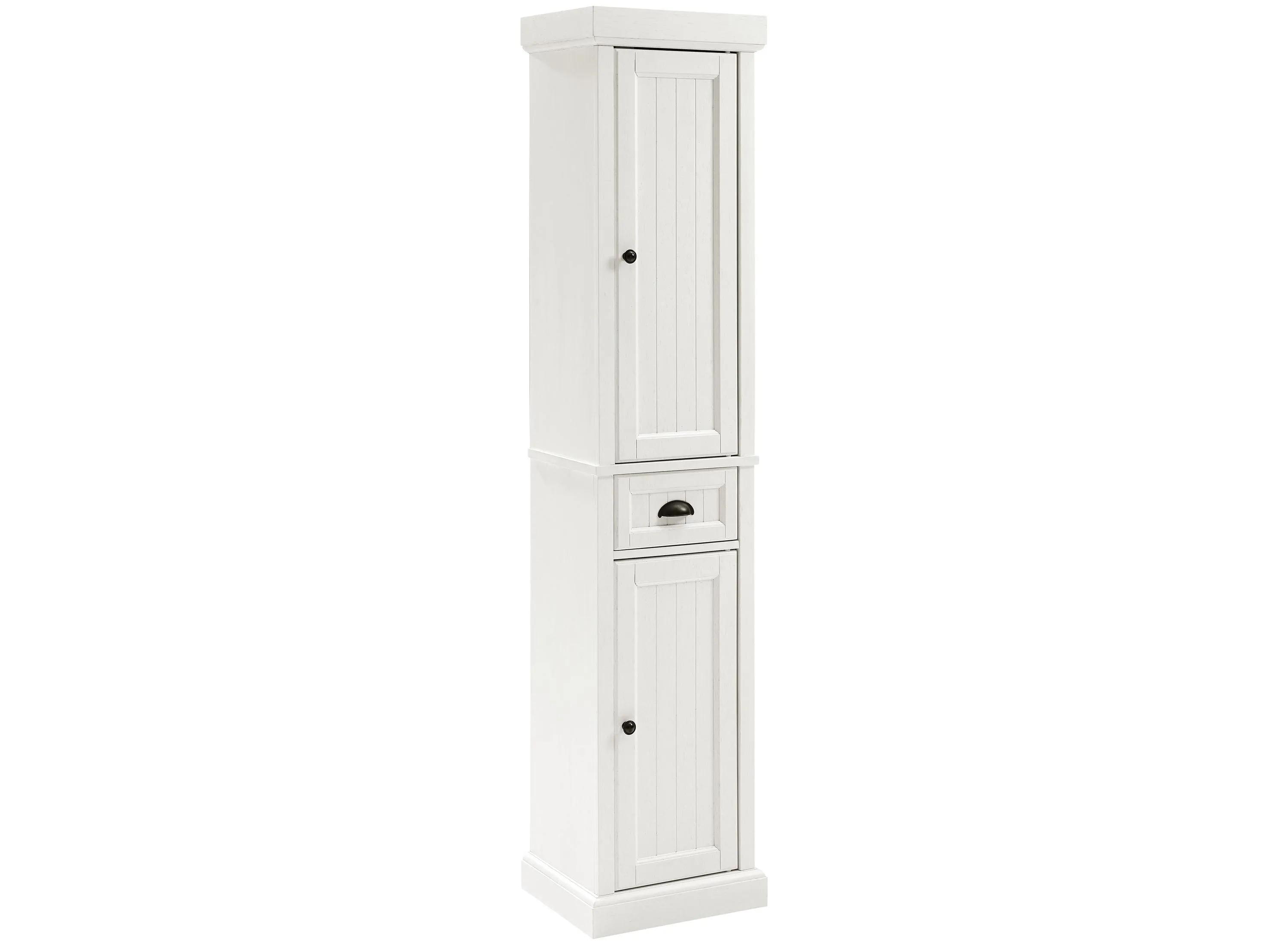 Crosley Seaside Tall Linen Cabinet - Distressed White