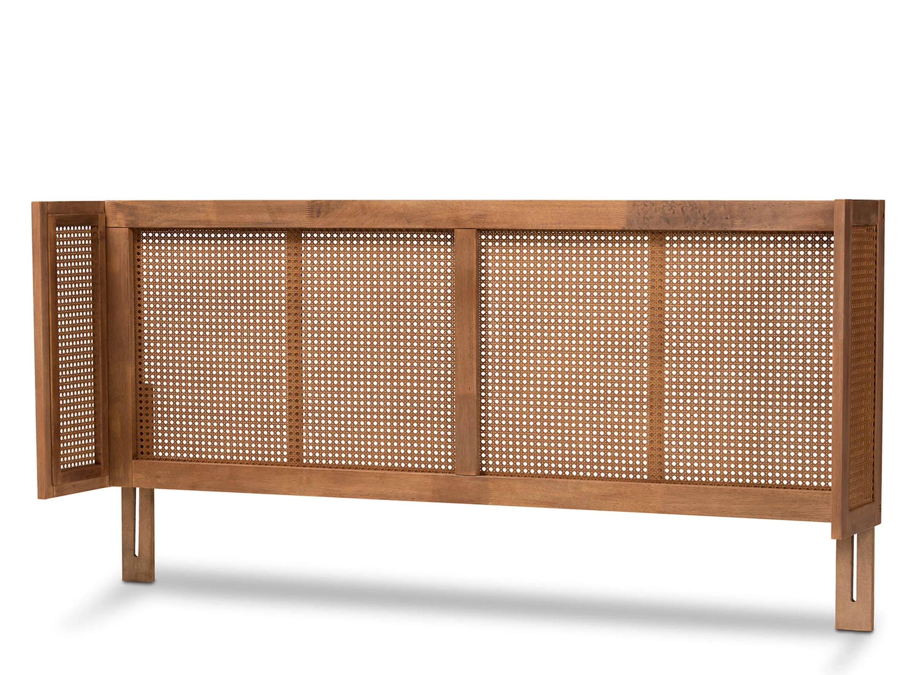 MG97151-Ash Walnut Rattan-Full-Headboard Rina Mid-Century Modern Ash Wanut Finished Wood & Synthetic Rattan Wrap-Around Headboard - Full Size