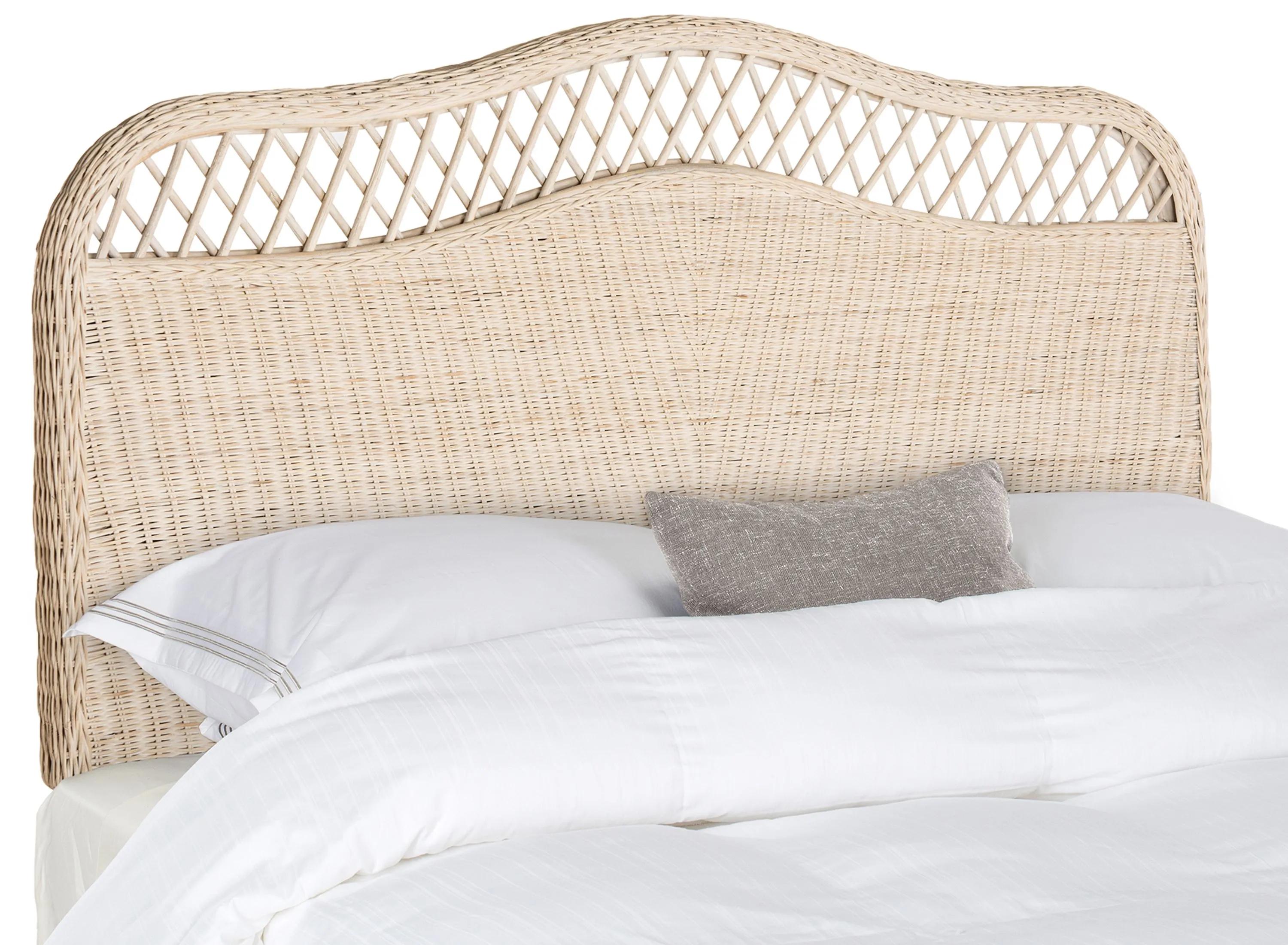 Mavi Coastal Beach White Wash Woven Rattan Headboard - Queen