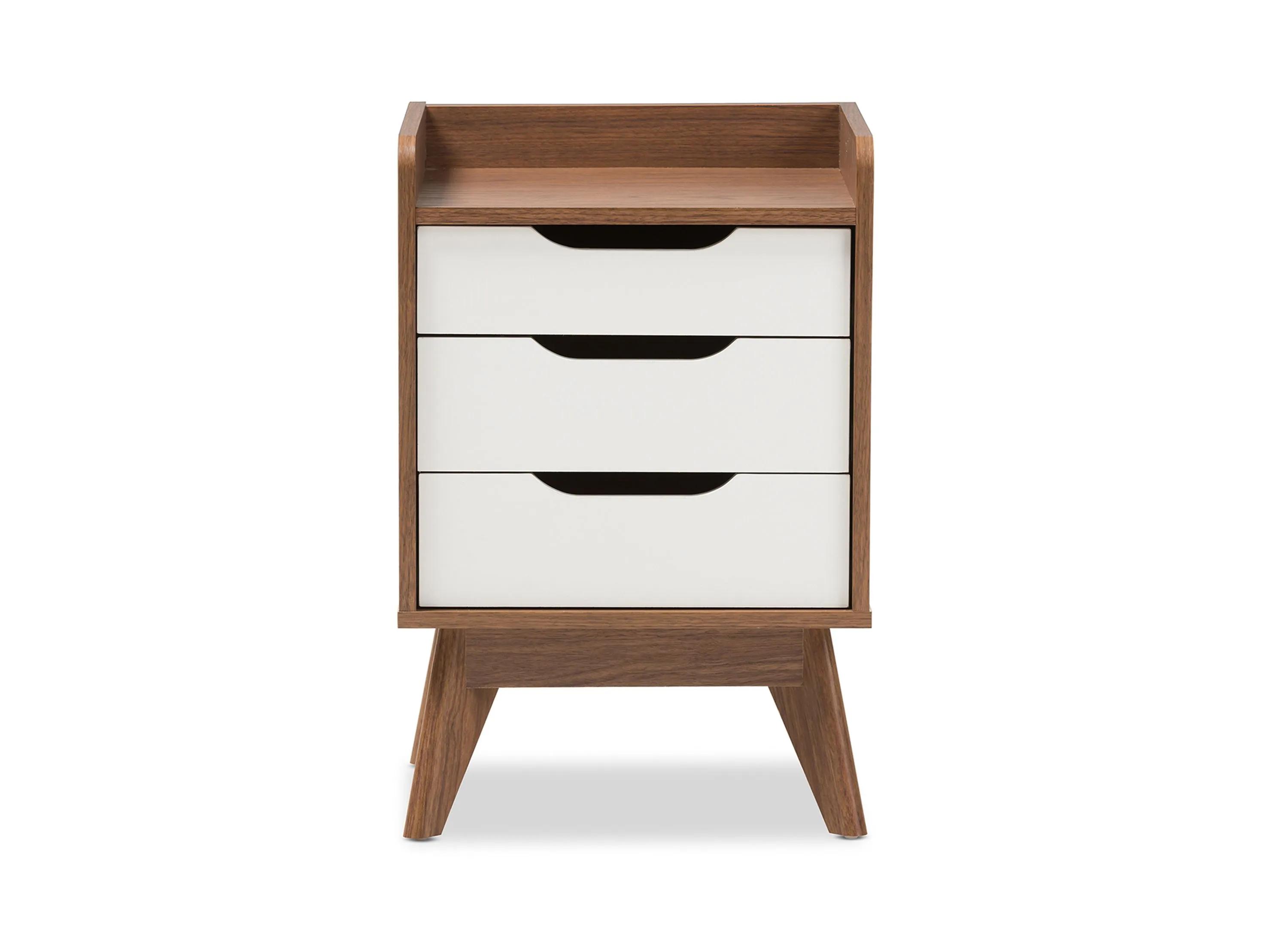 Brighton-Walnut-White-NS Brighton Mid-Century Modern White & Walnut Wood 3-Drawer Storage Nightstand