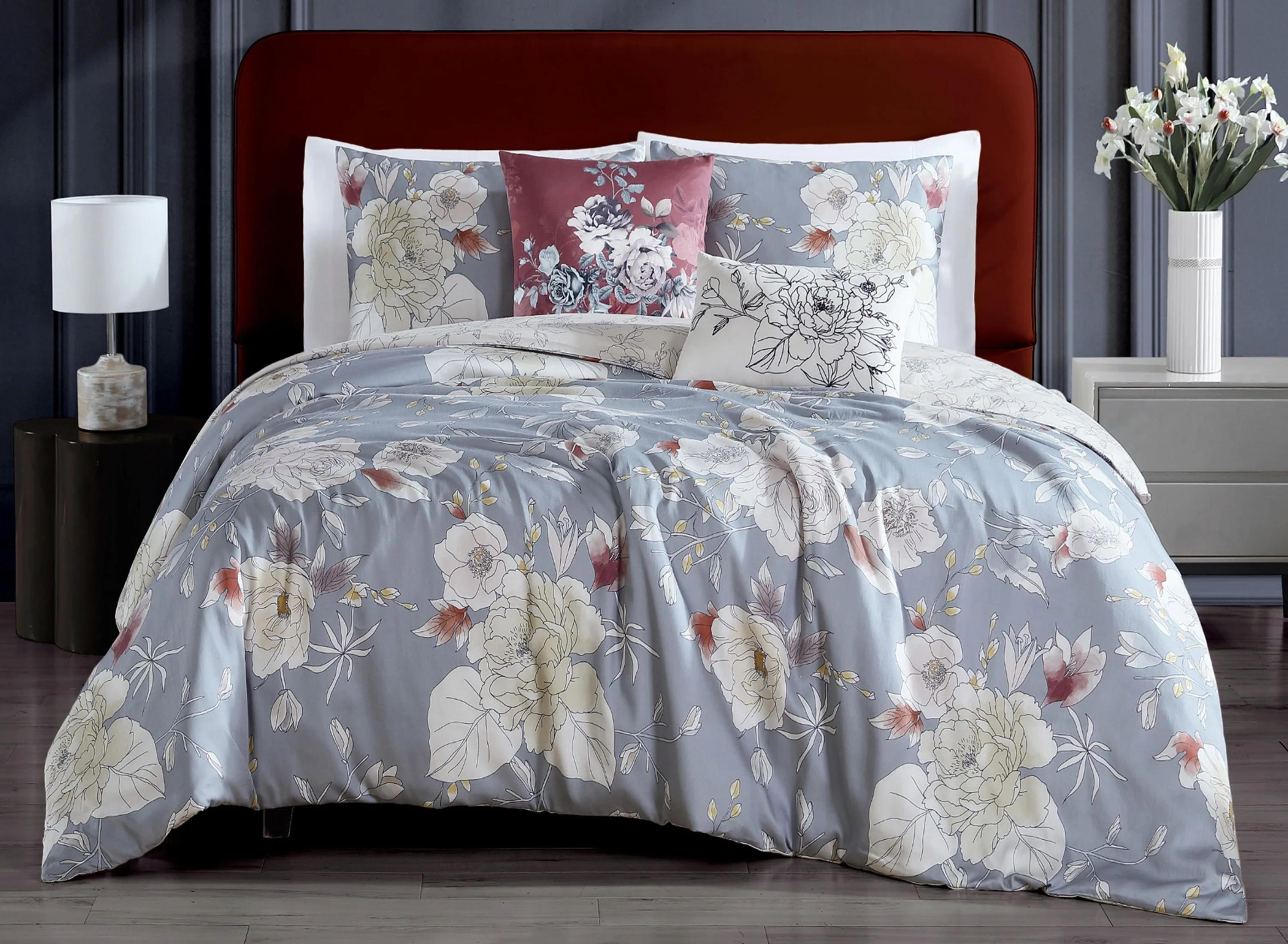 Bebejan Smoky Blue Garden 5-pc. Reversible Comforter Set
