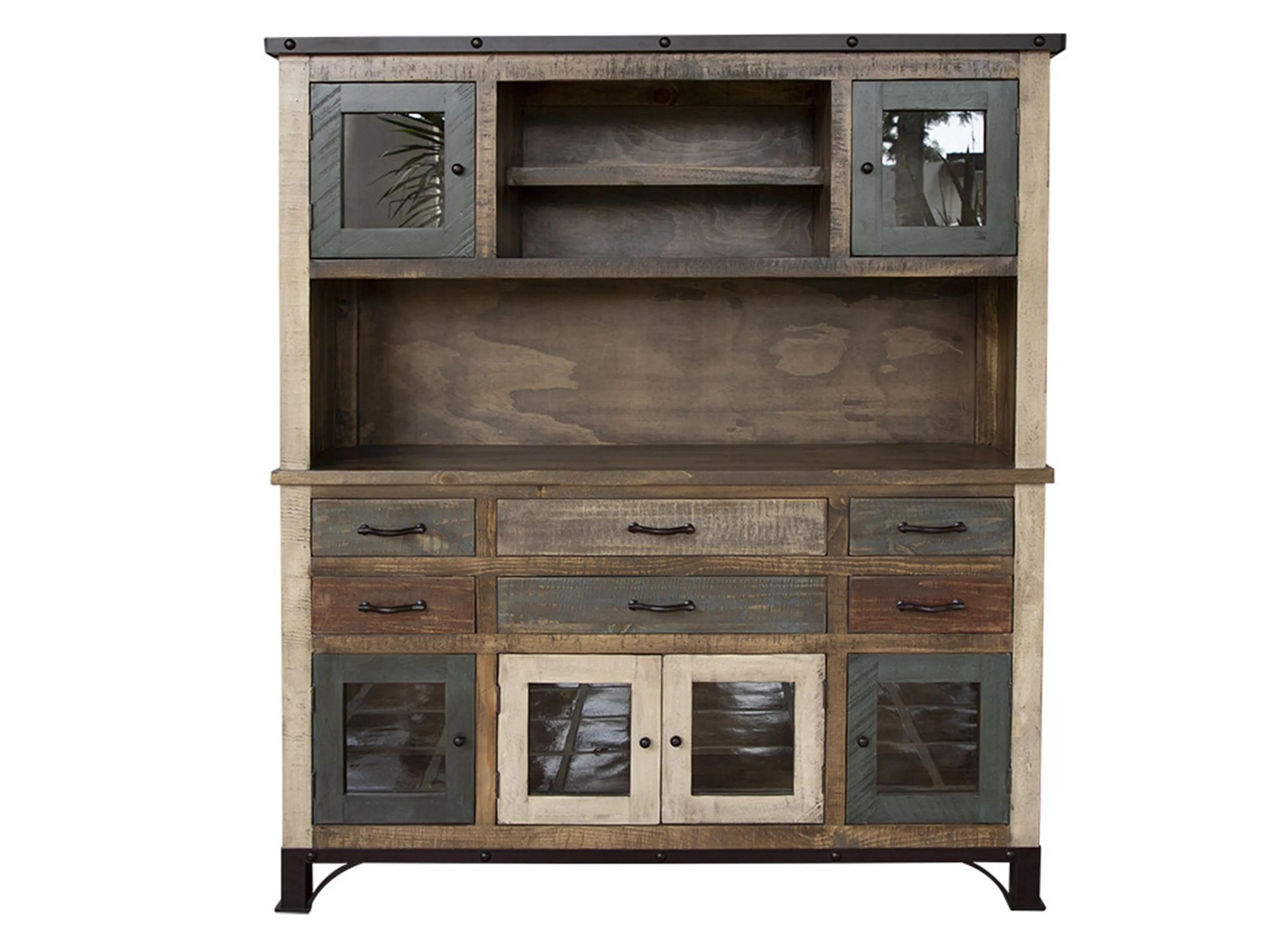 Antique Multicolor 6 Drawers and 6 Doors Buffet & Hutch