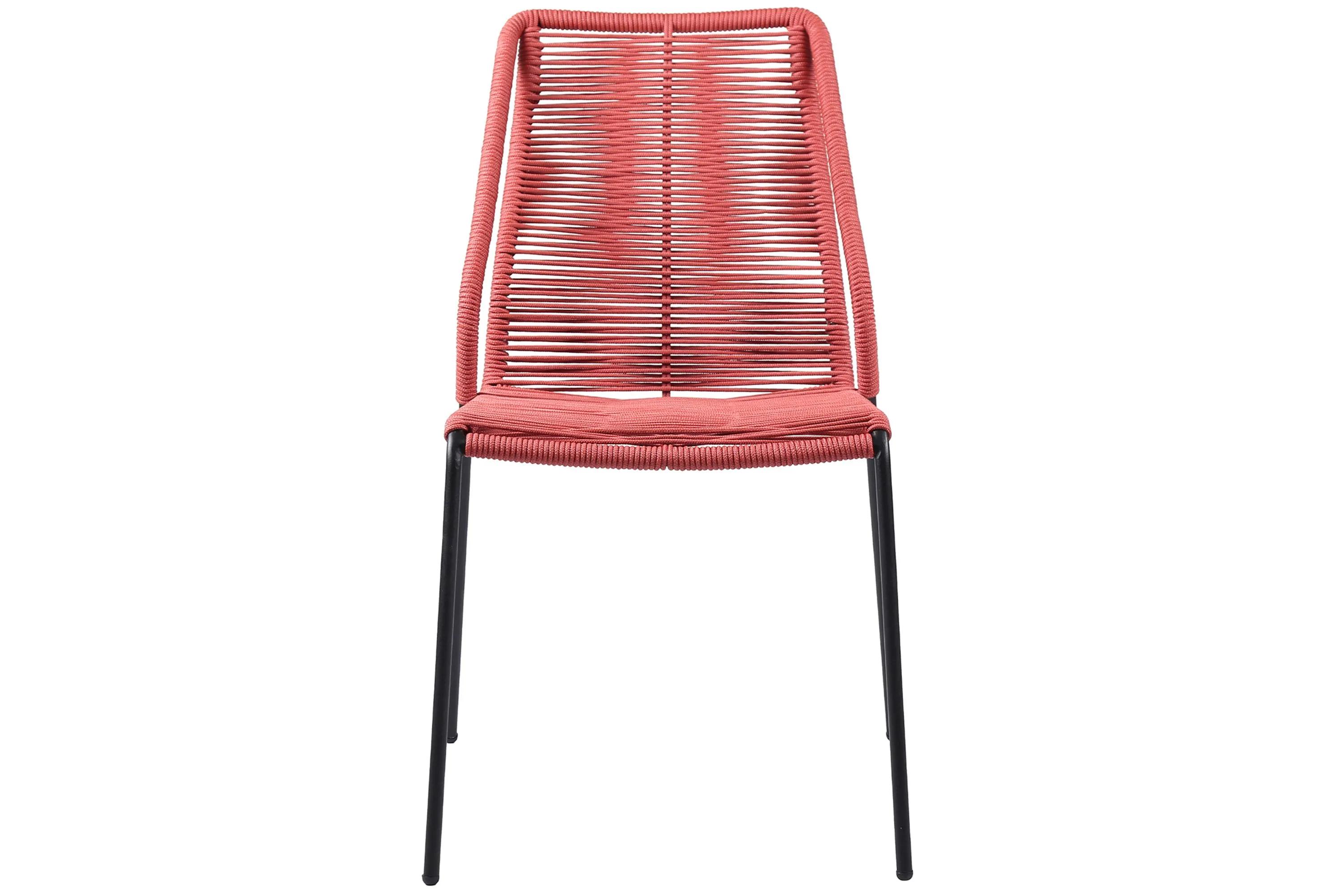 Clip Indoor Outdoor Stackable Steel Dining Chair with Brick Red Rope - Set 
