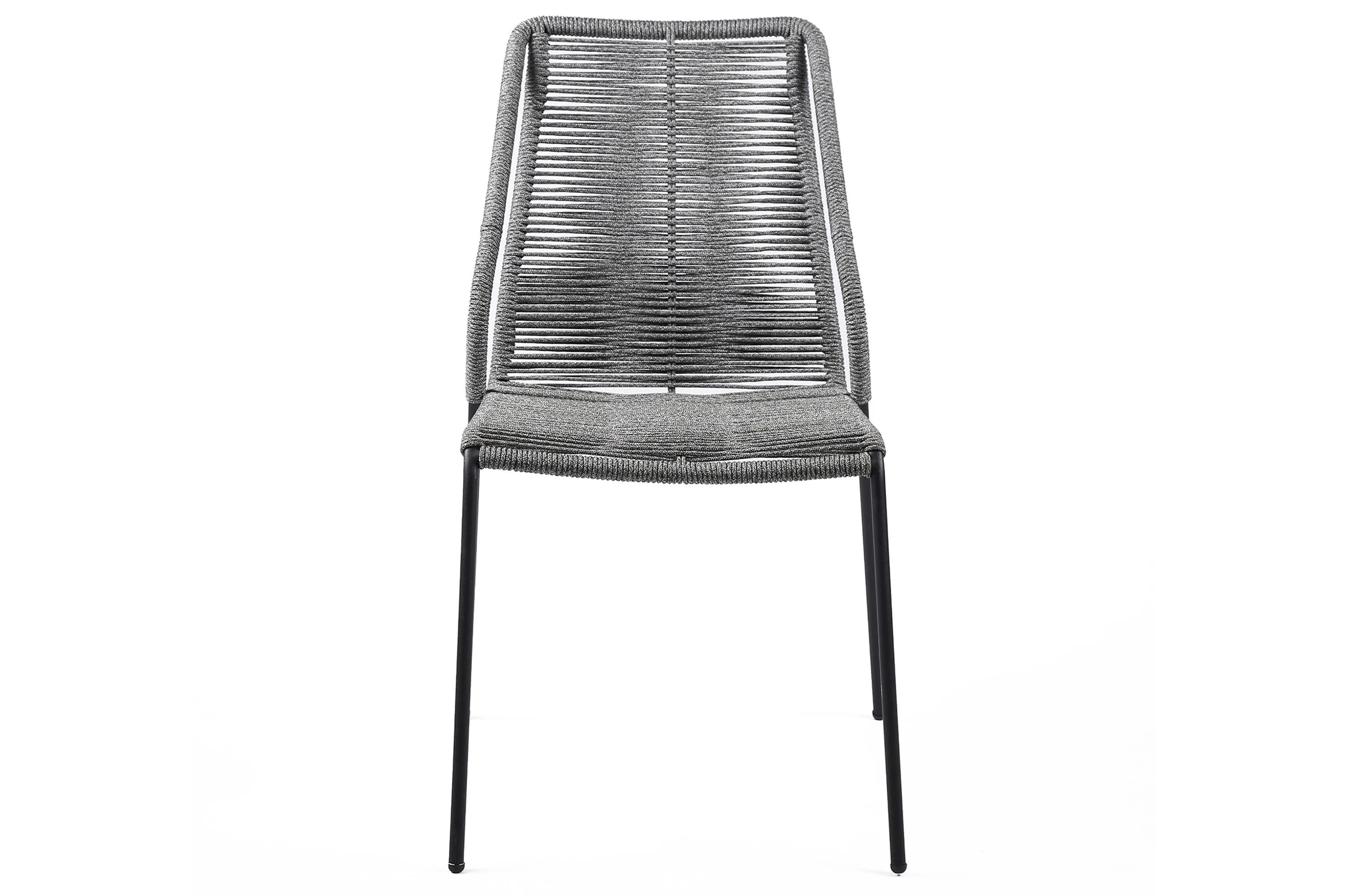 Clip Indoor Outdoor Stackable Steel Dining Chair with Gray Rope - Set of 2