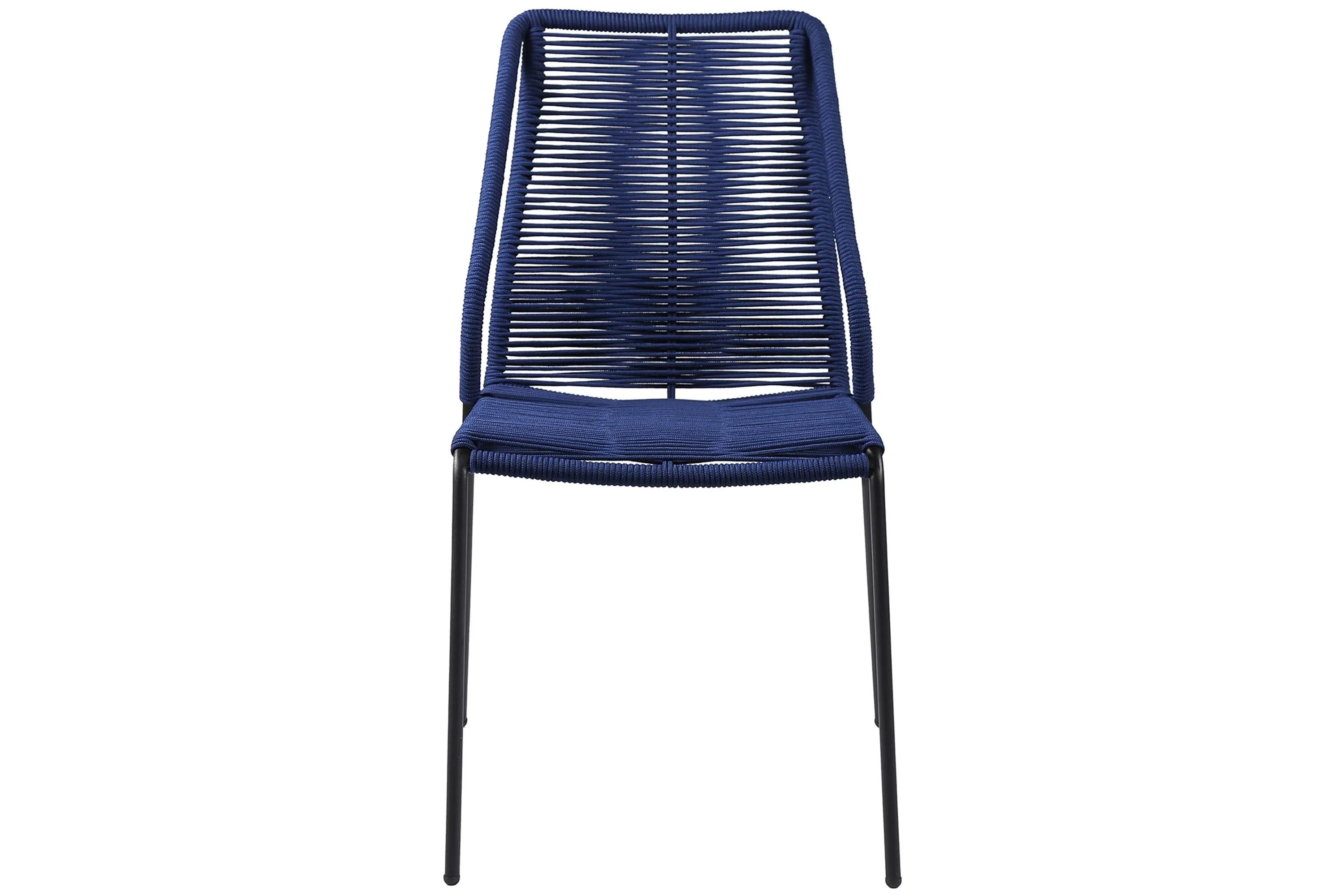 Clip Indoor Outdoor Stackable Steel Dining Chair with Blue Rope - Set of 2
