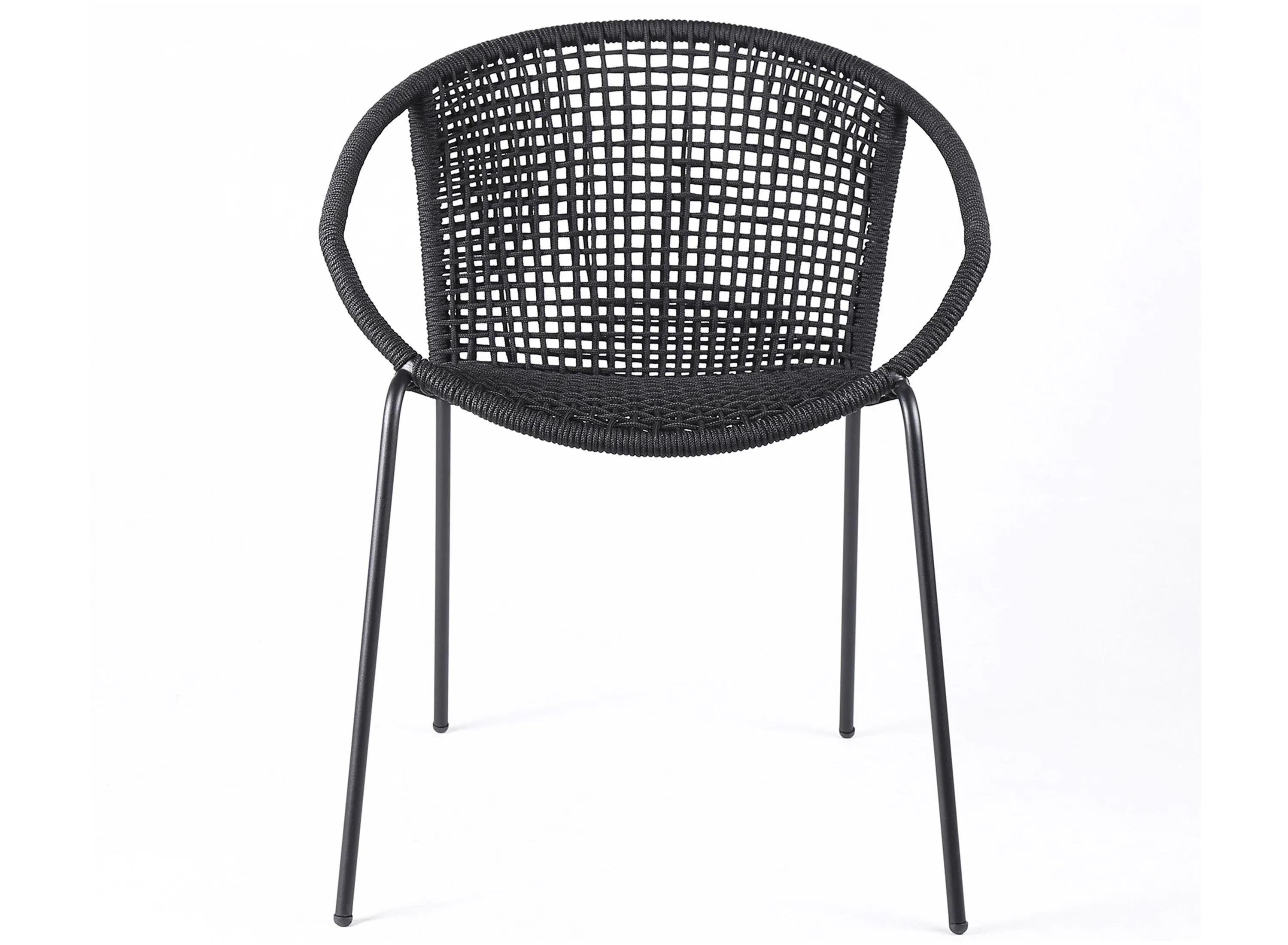 Snack Indoor Outdoor Stackable Steel Dining Chair with Black Rope - Set of 