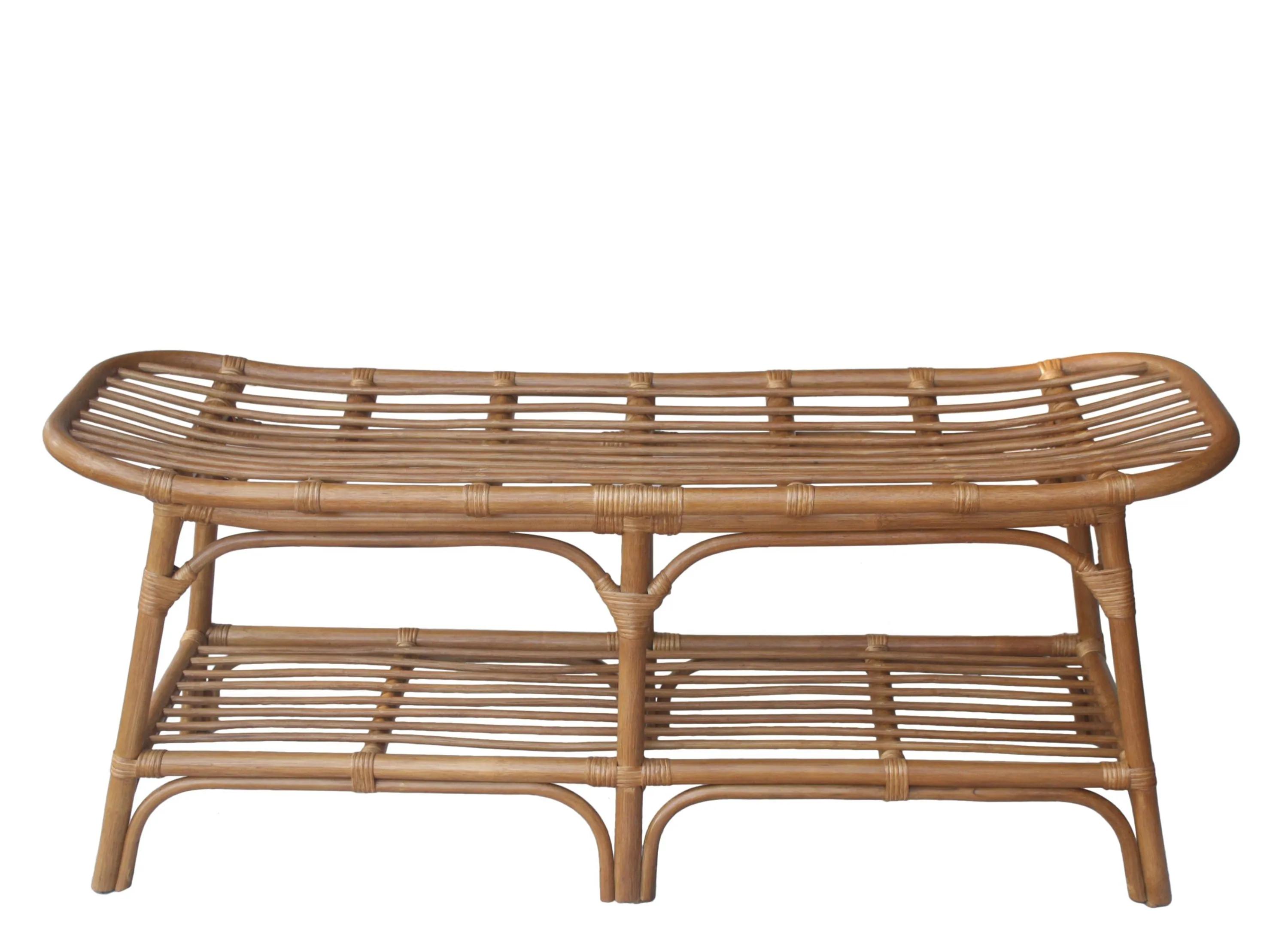 Damara Rattan Bench with Shelf