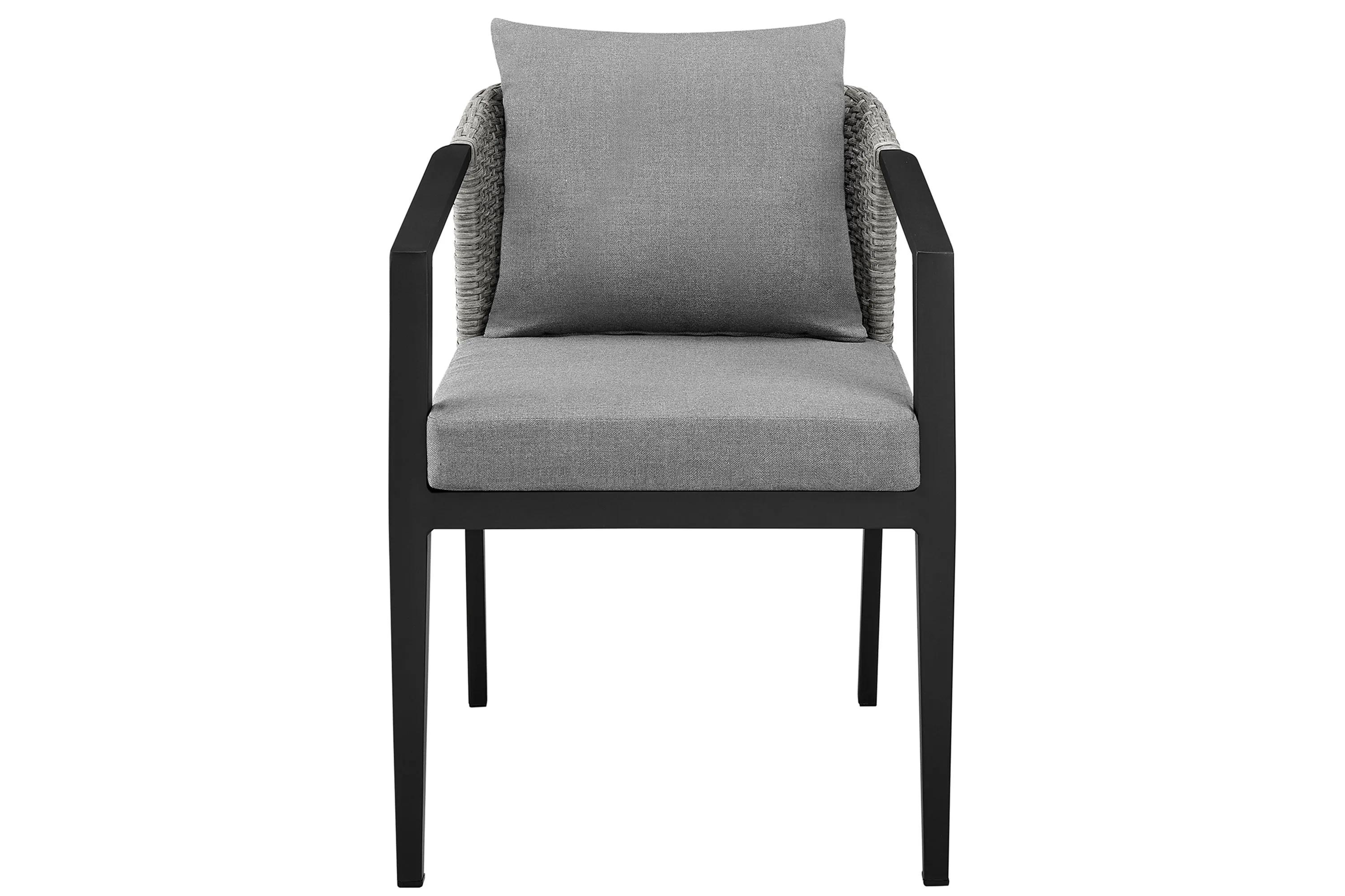 Palma Outdoor Patio Dining Chairs in Aluminum and Wicker with Gray Cushions