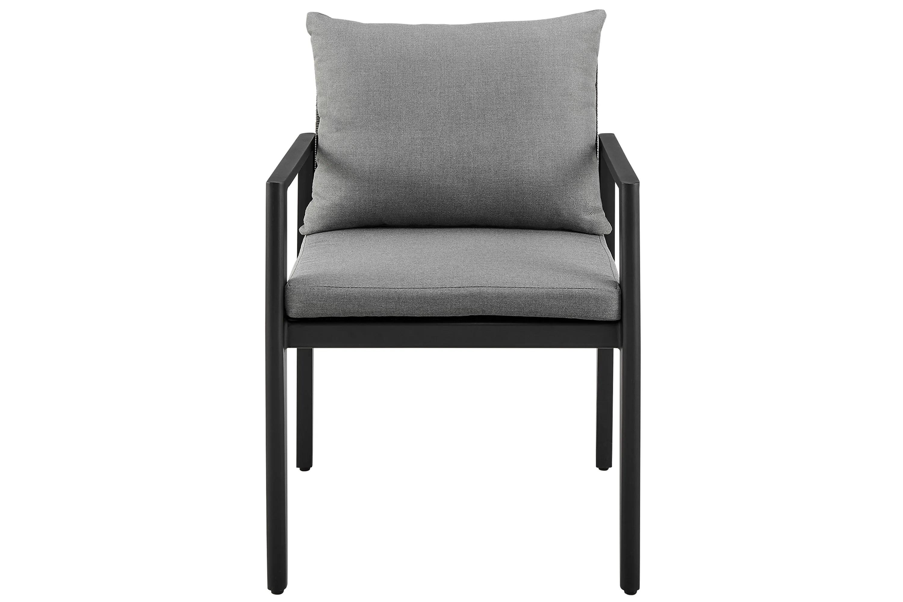 Cayman Outdoor Patio Dining Chairs with Arms in Aluminum with Gray Cushions