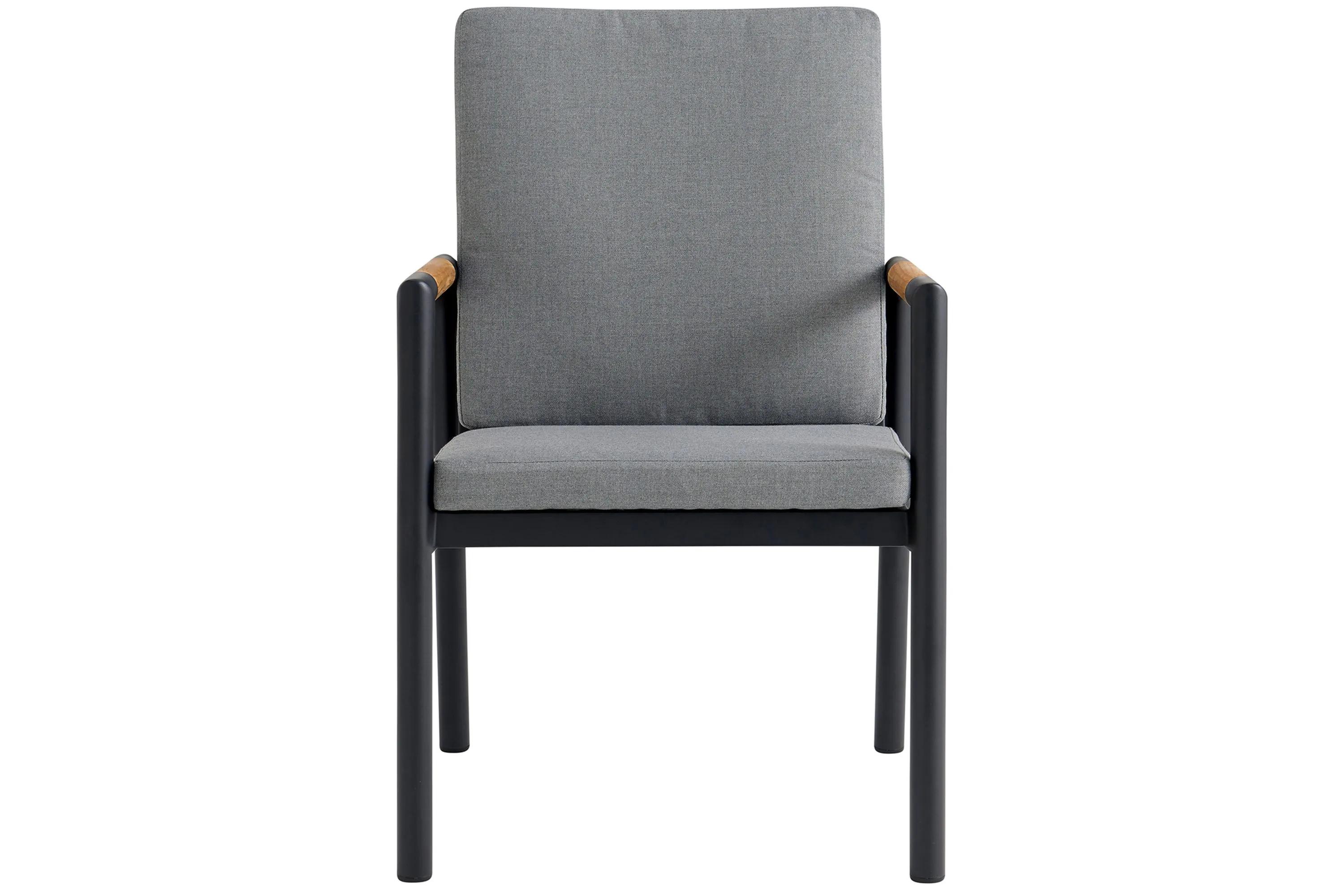 Crown Black Aluminum and Teak Outdoor Dining Chair with Dark Gray Fabric - 