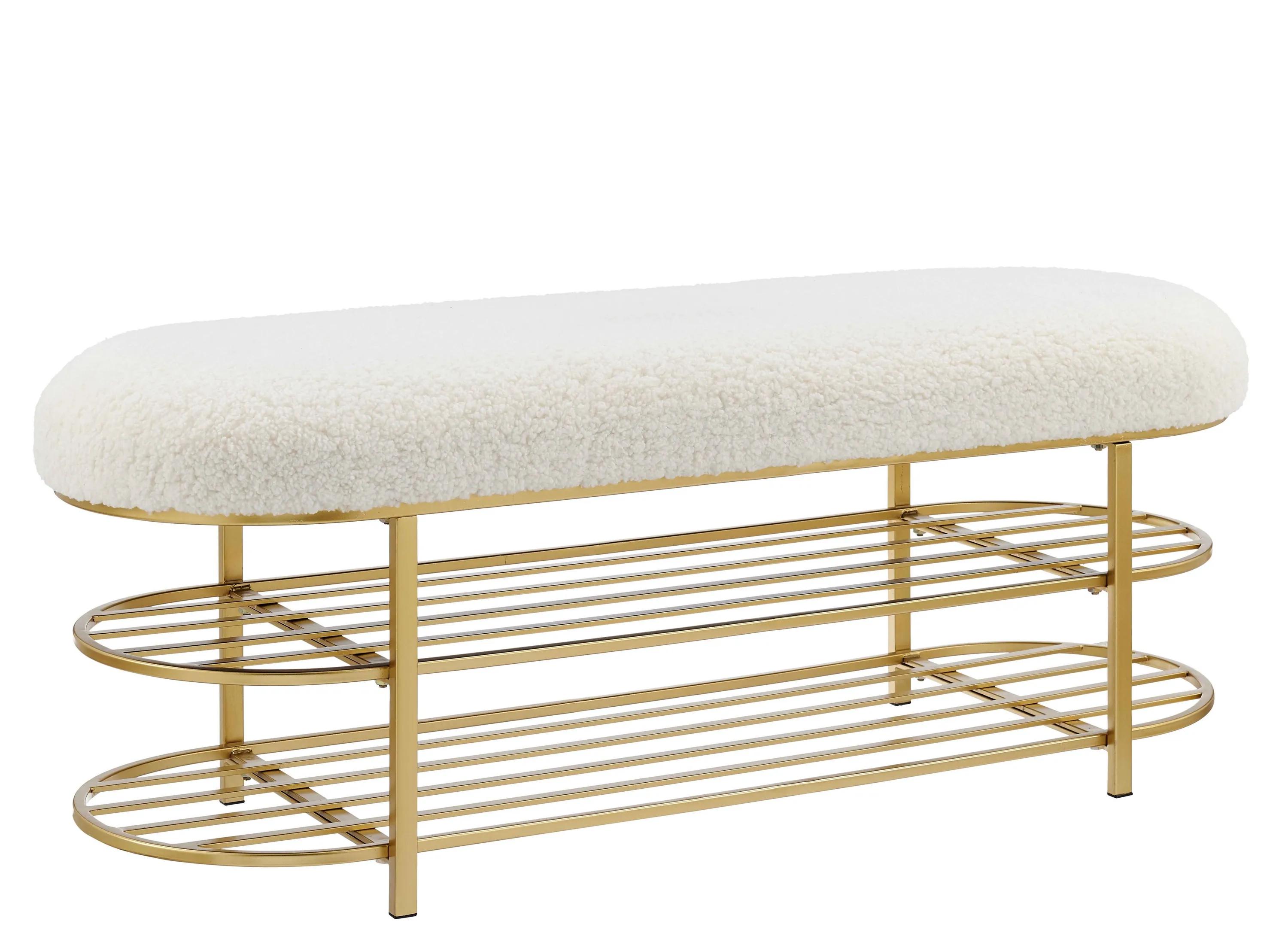 712283600 Frisly Shearling Fabric Bench with Shelf sku 712283600