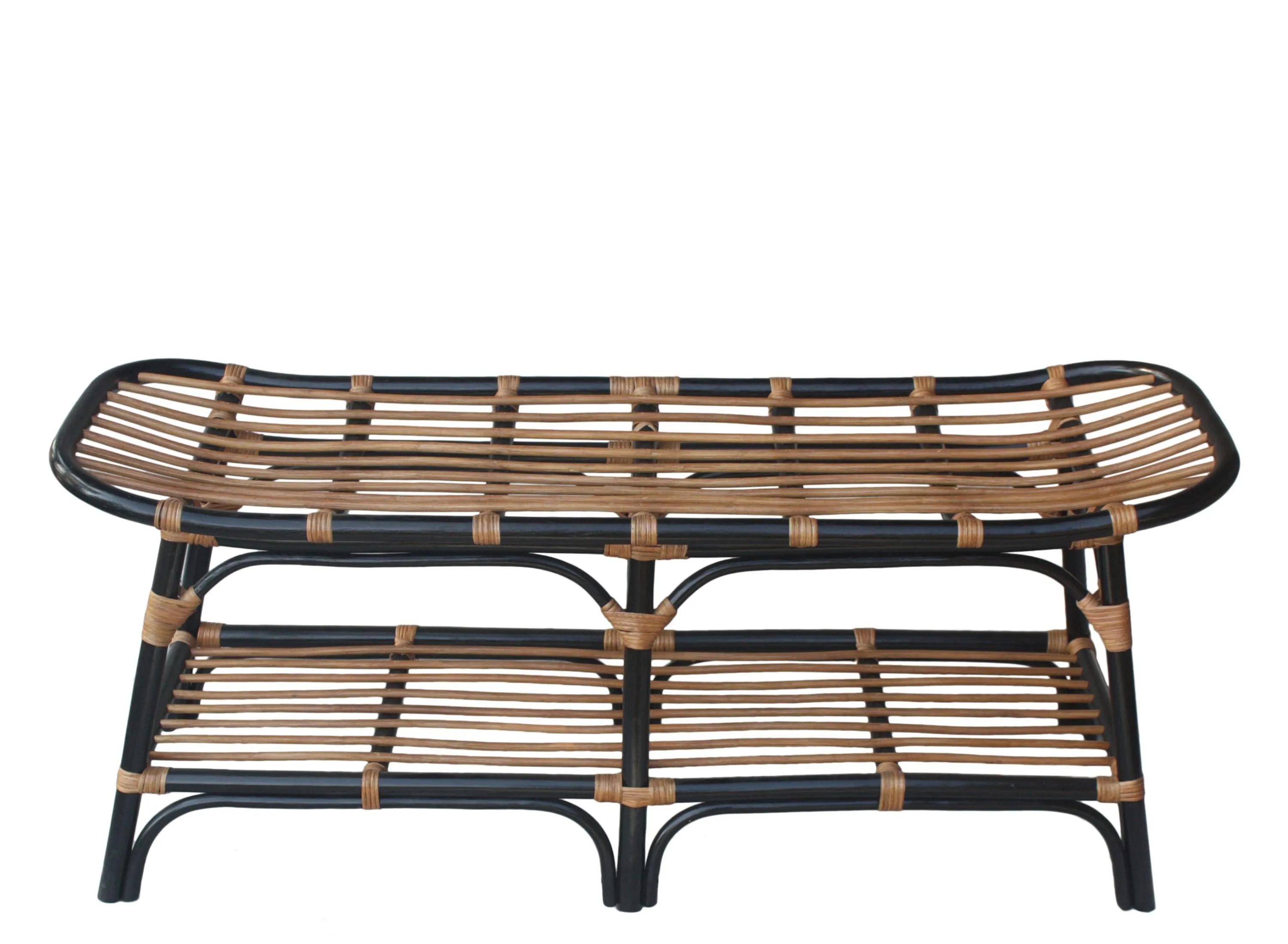 Damara Rattan Bench with Shelf