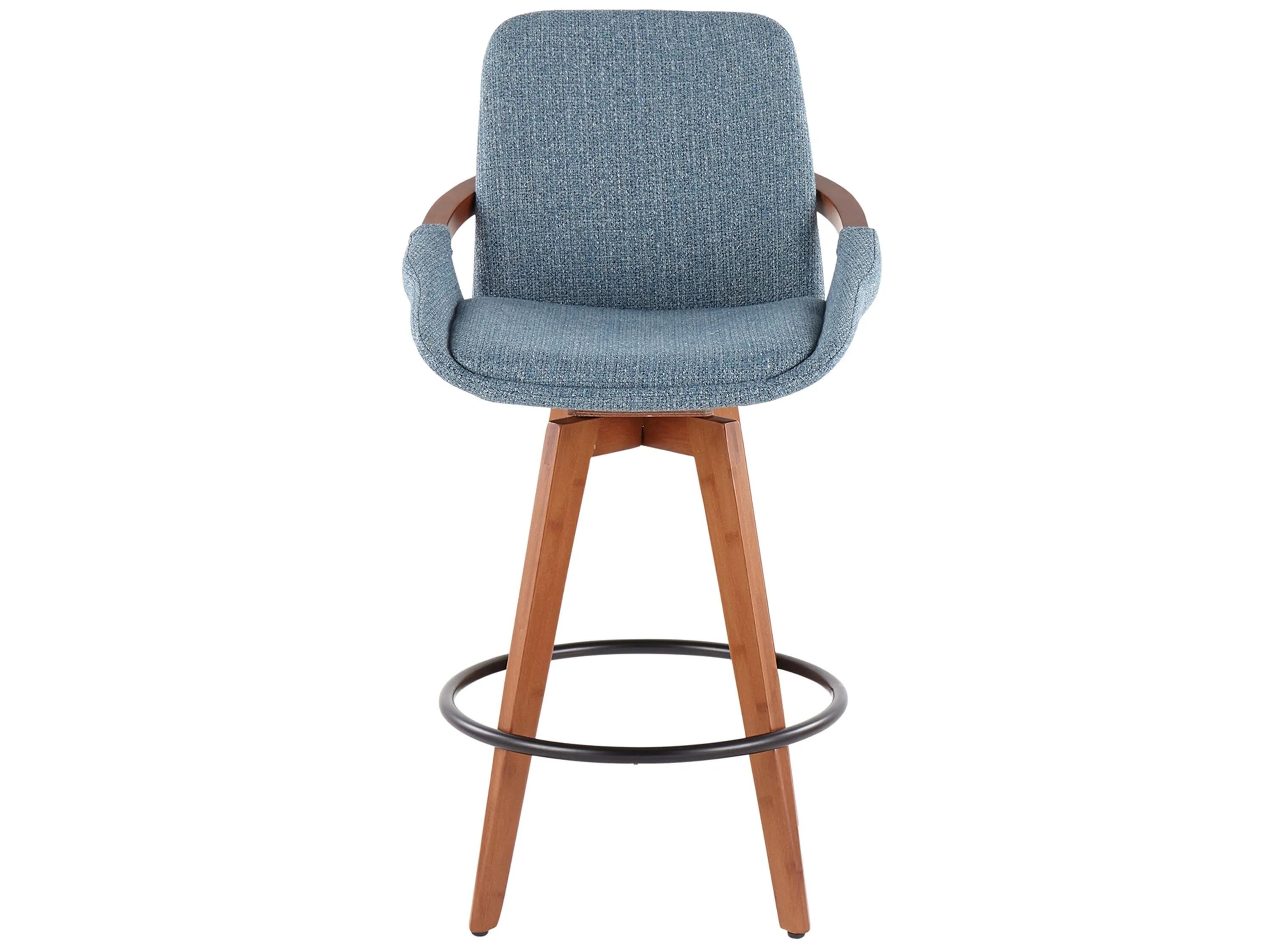 Cosmo Walnut Bamboo And Blue Noise Fabric Swivel Counter Height Stool