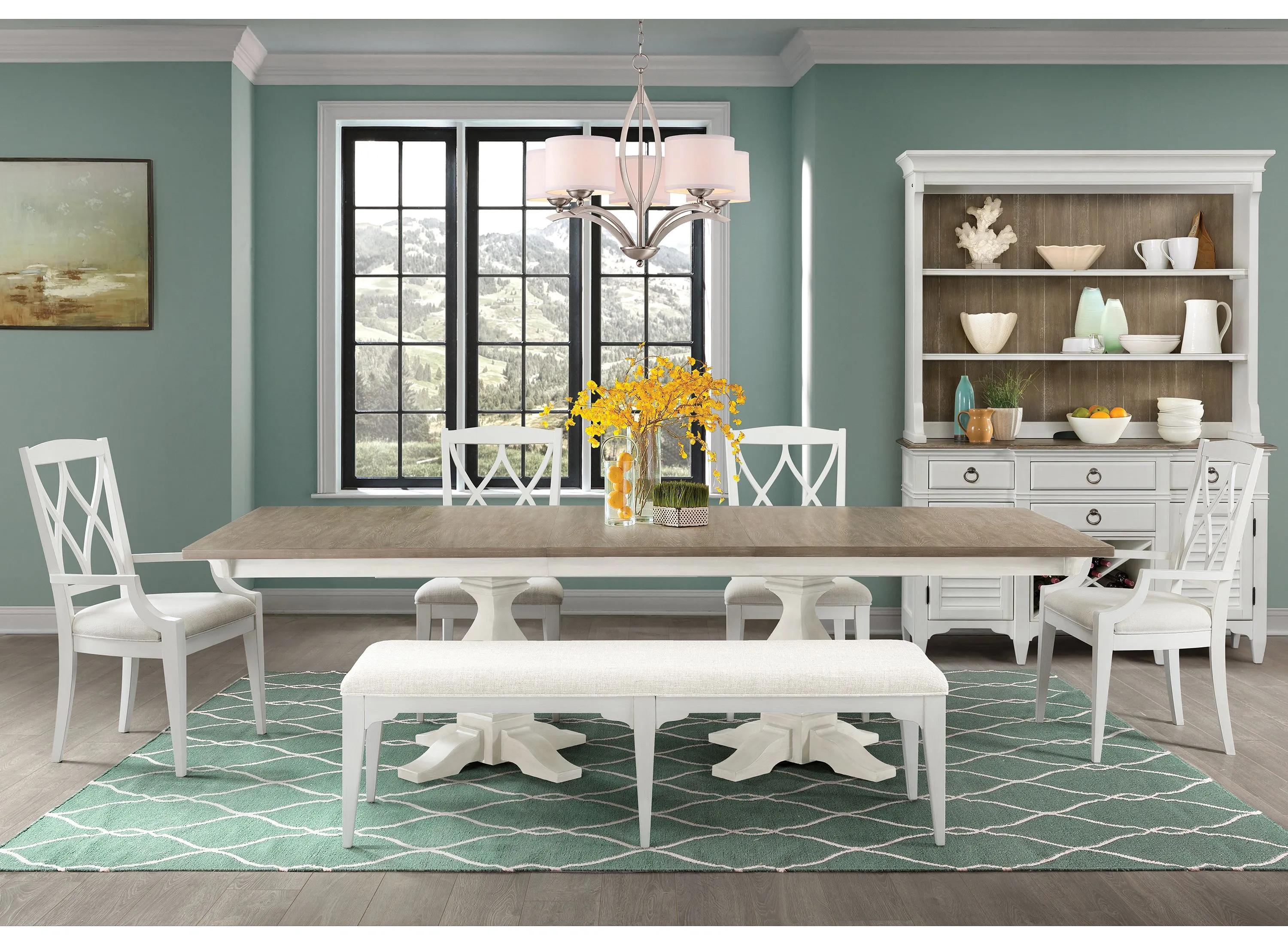 Myra 6-pc. Dining Set w/ Bench and Upholstered Double X-Back Chairs