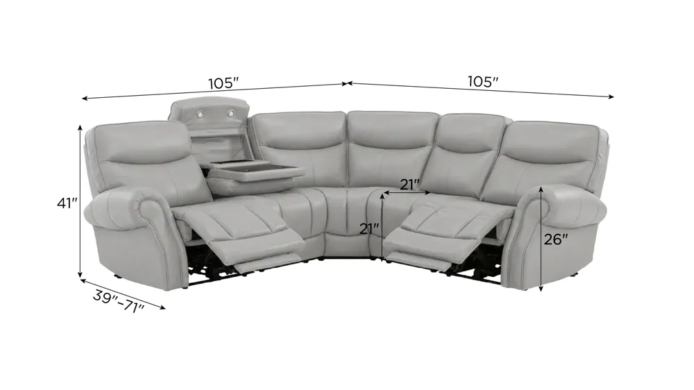 Brooks 5-pc. Zero Gravity Triple Power Sectional Dimensions