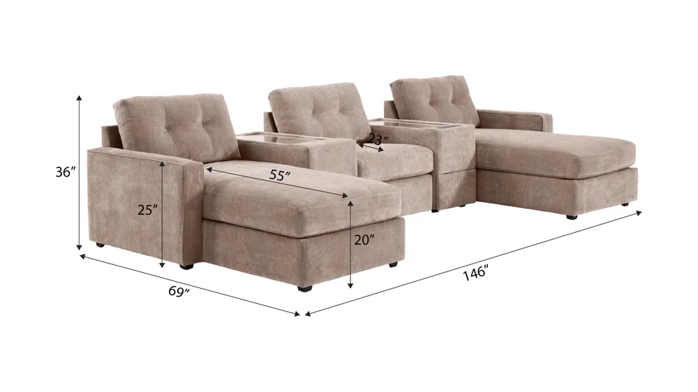 ModularOne 5-pc. Power Sectional w/ One Media Console Dimensions