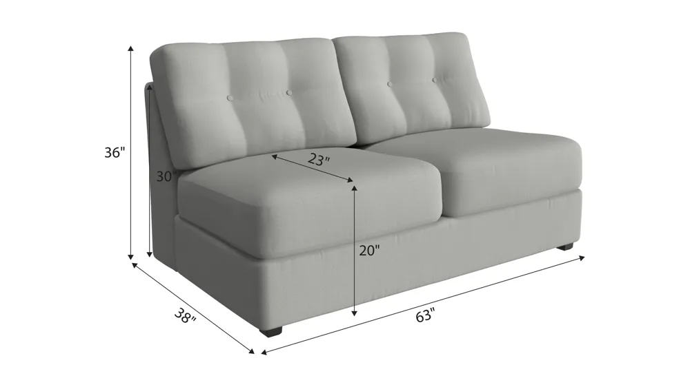 ModularOne Armless Loveseat w/ Full Sleeper Dimensions