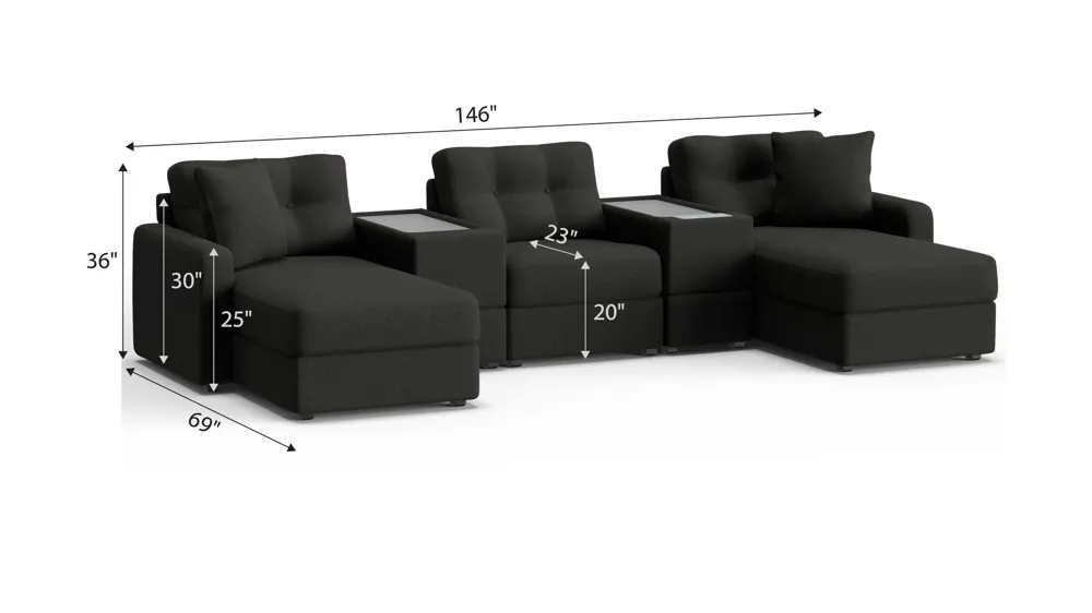 ModularOne 5-pc. Sectional w/One Power Console Dimensions