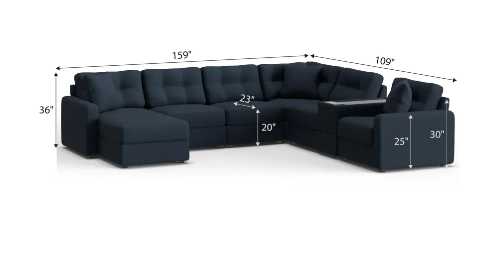 ModularOne 7-pc. Sectional w/One Power Console Dimensions
