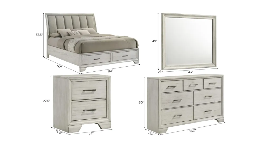 Wegner 4-pc. Bedroom Set w/ Storage Dimensions